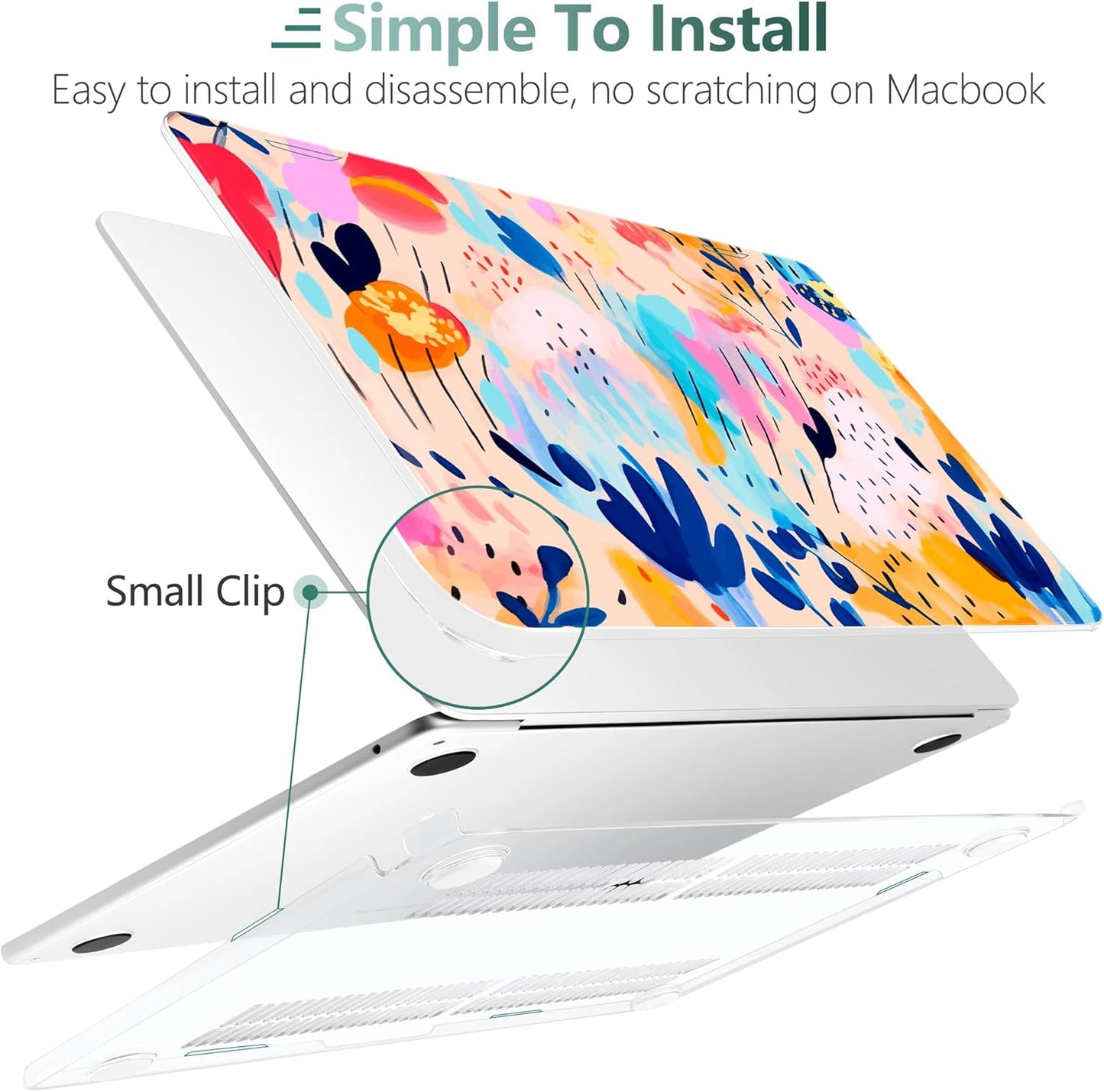 TWOLSKOO Compatible with M4 MacBook Air 13.6 inch Case 2025-2022 Release M4 A3240 M3 A3113 M2 A2681, Plastic Hard Shell & Keyboard Cover & Type C Adapter & Screen Protector, Bright Abstract Florals