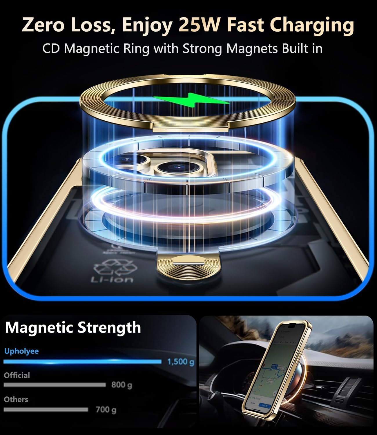 [360° Rotatable CD Stand & Built-in Privacy Screen Magnetic Case for iPhone 14 Pro Max[Compatible with MagSafe&Full Signal] Mil-Grade Shockproof Full Body Anti-Spy Cover for 14 Pro Max-Gold