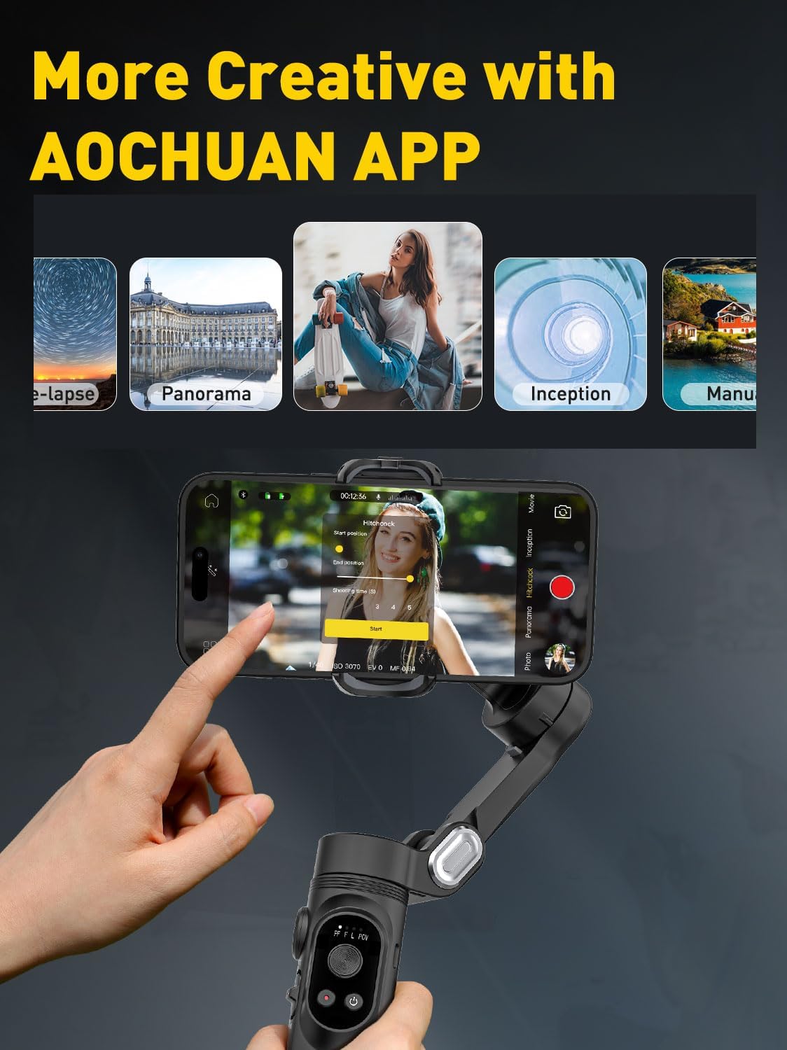 3-Axis Gimbal Stabilizer for iPhone 15/14/13 Pro Max Android,Foldable Smartphone Gimbal w/Built-in Fill Light,1/4 Thread,Professional Anti-Shake Video Record for TikTok YouTube(Smart X Black)