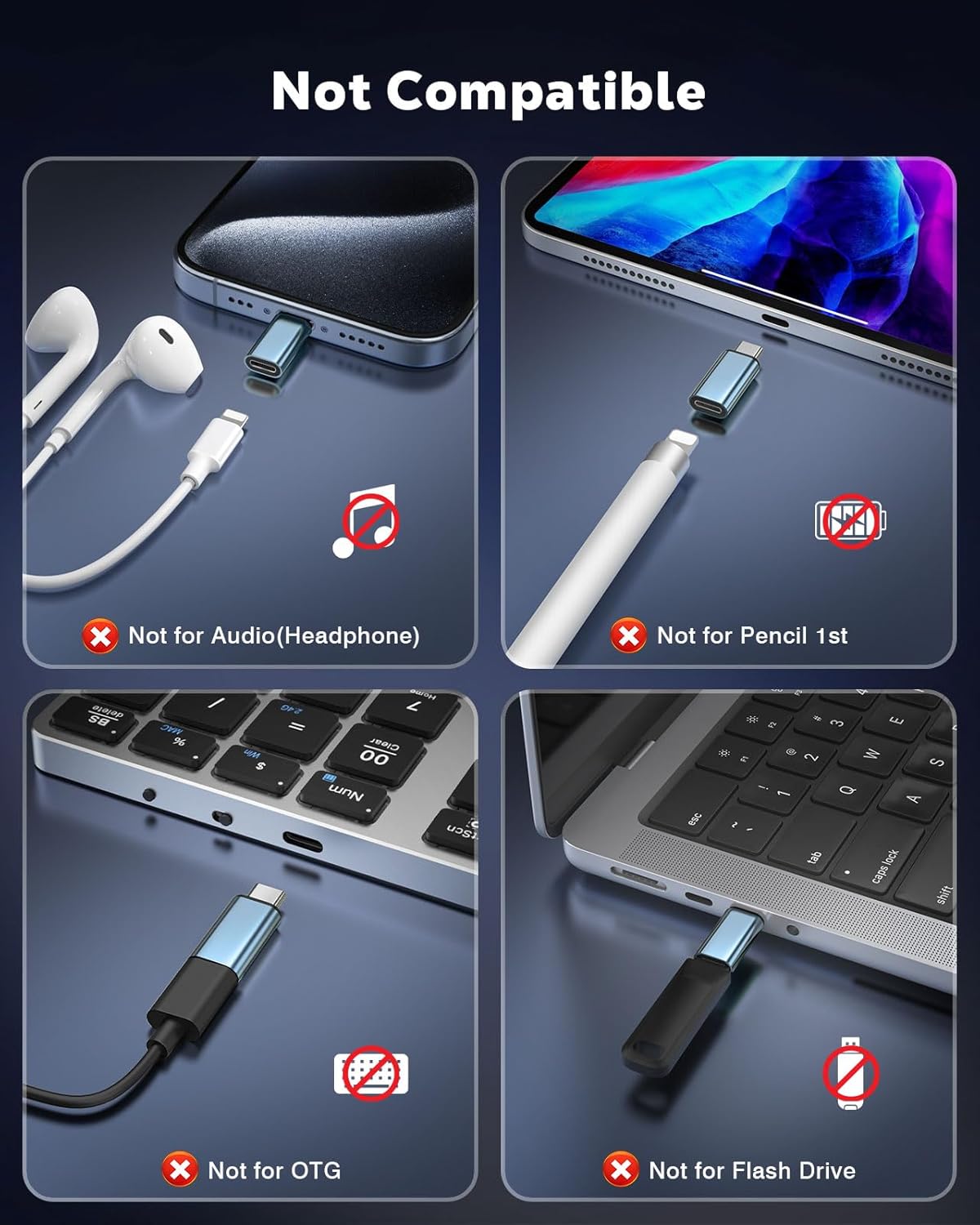 MoKo 4 Pack Lightning Female to USB C Male Adapter,USB-C Lightning Adapter for iPhone Air 17 16 15 Pro Max Plus, iPad Pro/Air, Galaxy,iPhone to USB C Adapter for Data Sync, NOT for Audio/OTG, Cyan