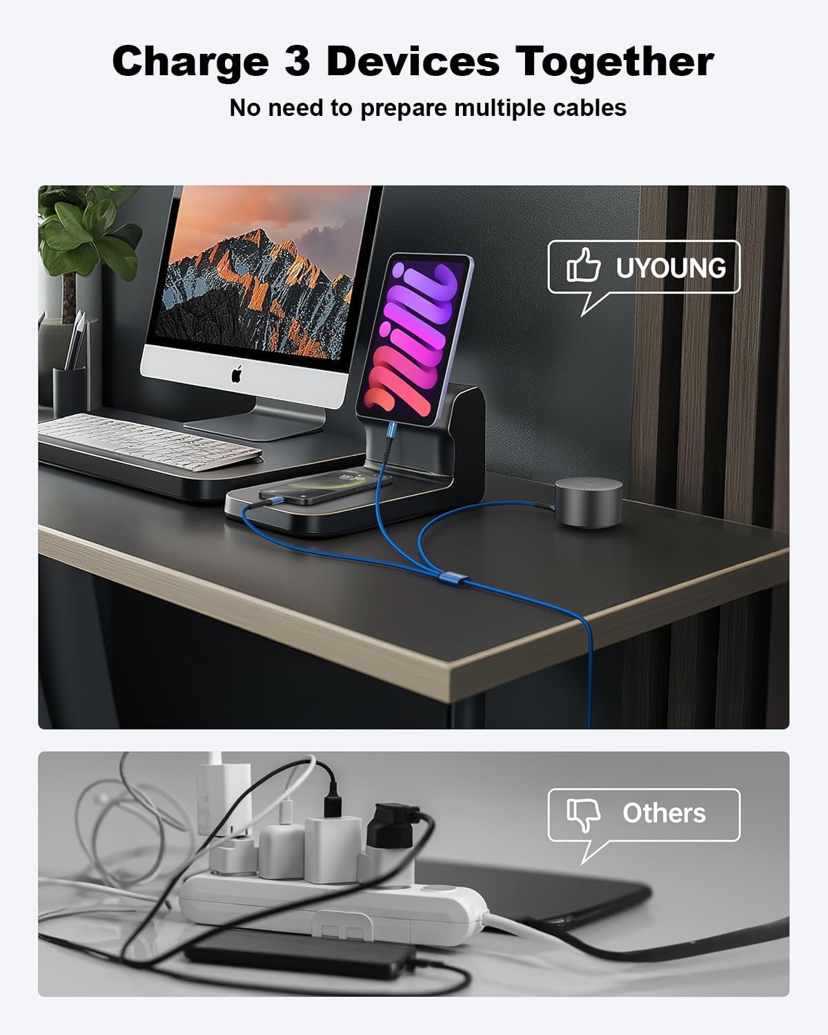Short Multi Charging Cable 1FT 2Pack 3 in 1 Charger Cord Braided Universal Phone Cords with Lightning/Type C/Micro USB Connectors, Multiple USB Cable for iPhone/Samsung/Google Phones and More