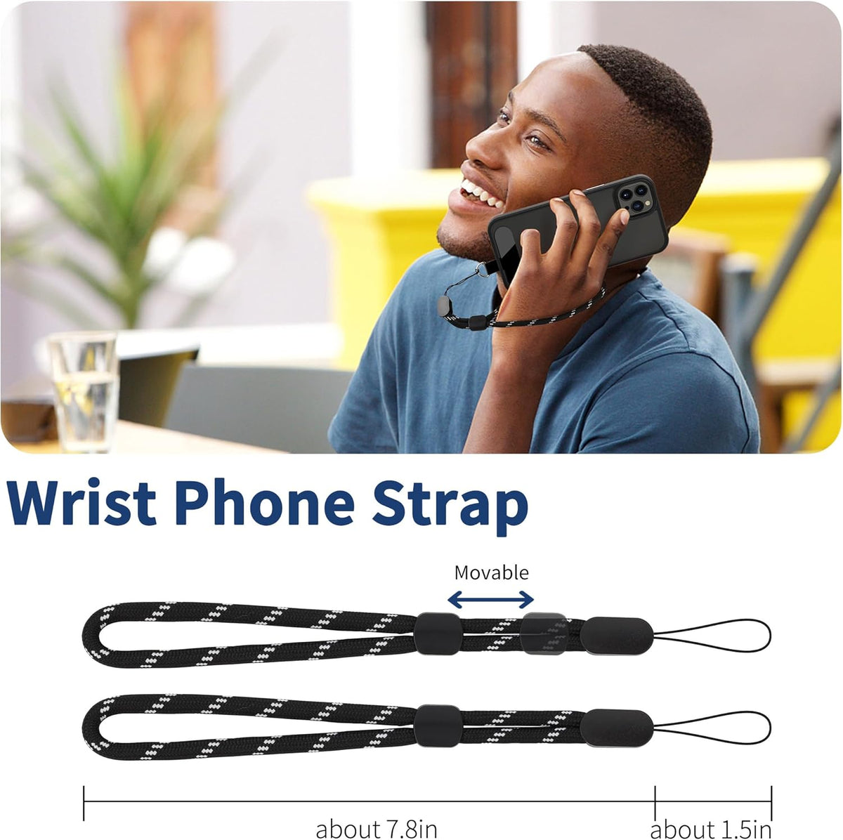 CACOE Cell Phone Lanyard Universal Crossbody Multifuctional Lanyard Compatible with Most Smartphones (Black Silver, 30"（Neck Strap×1）+8"（Wrist Strap×1）)