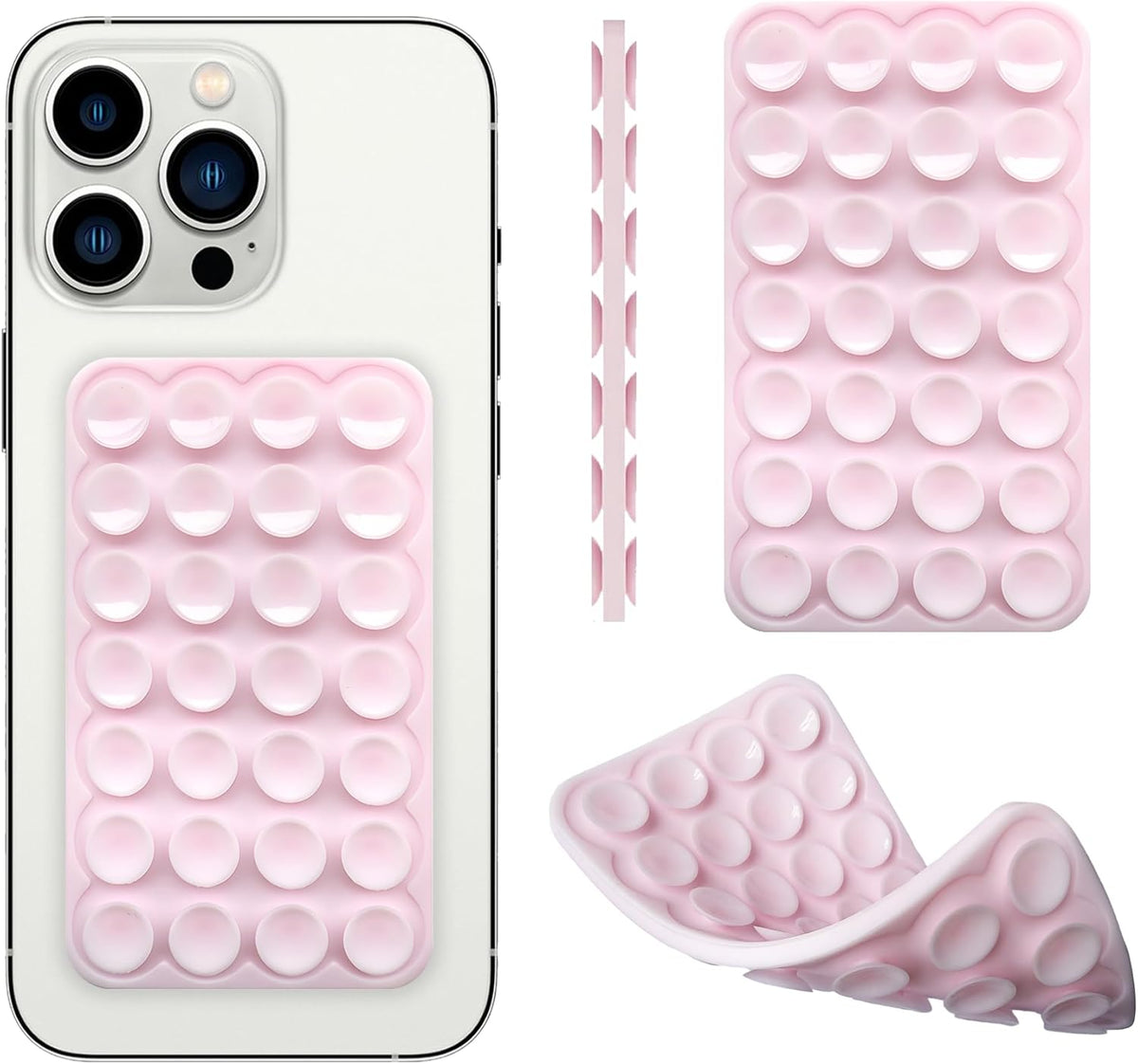 Silicone Double-Sided Suction Phone Case Detachable Mount, Car Dashboard Holder, Hands-Free Sticky Grip Phone Accessories for Selfies & Videos, - iphone & Android Compatible (3.74"x2.2", Baby Pink)