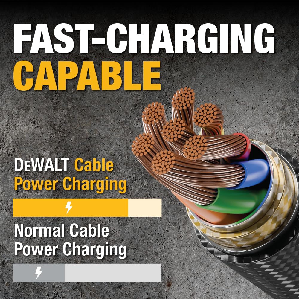 DEWALT Heavy Duty USB A to Lightning Cable [Apple MFi Certified] Durable iPhone Charger, Lightning Cables, Fast Charging iPhone Charger Cord Compatible w/iPhones 14/13/12/11 Pro Max iPad AirPods, 6FT