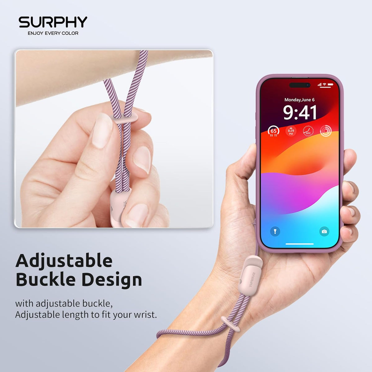 SURPHY 2 Pack Phone Lanyard for Cellphone Case, Phone Wrist Strap for Case, Cellphone Strap with 2-Color Braided, Charm Wrist Lanyard for Women and Men, Pink & Gray