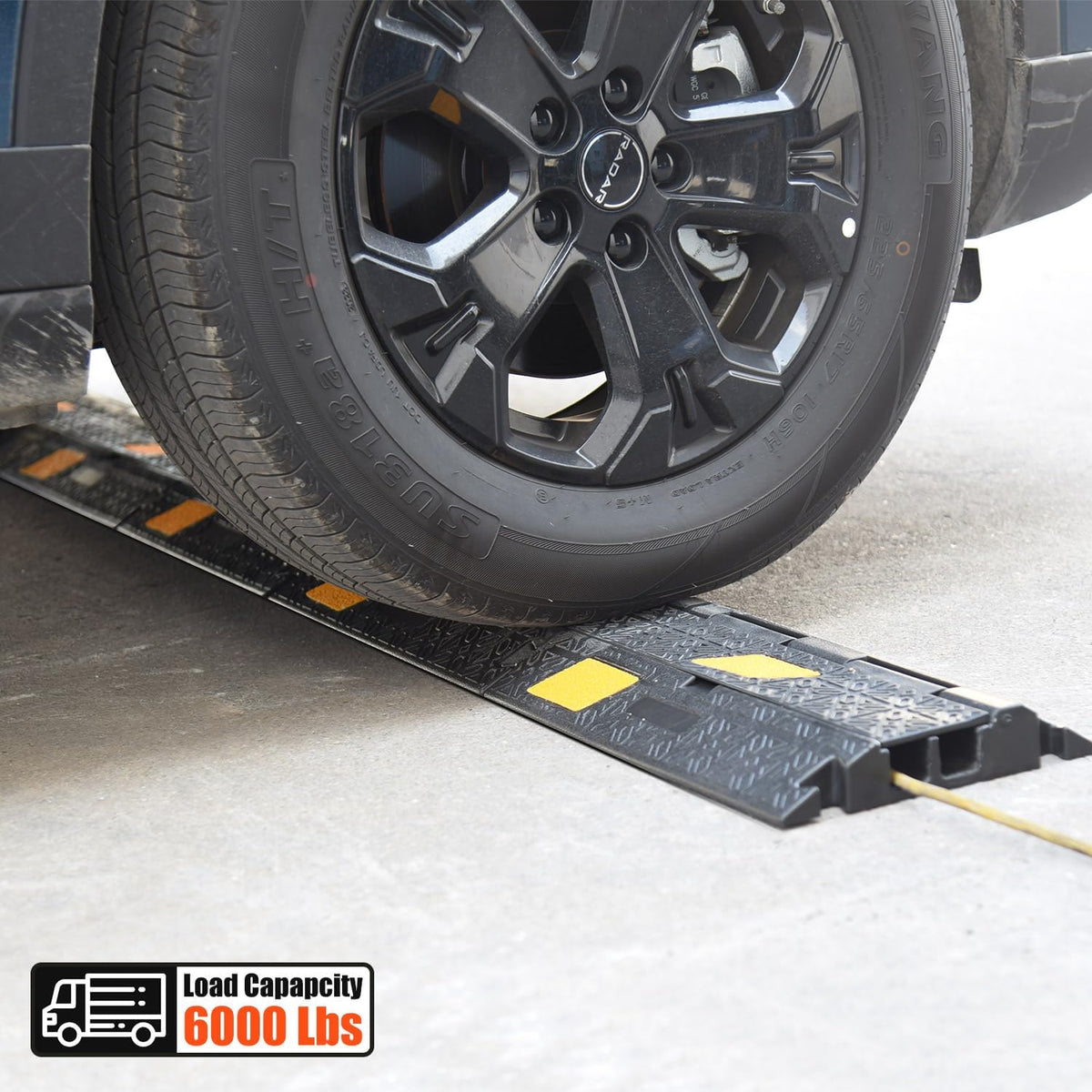 6 Pack 2-Channel Rubber Cable Protector Ramp, 17" x 10" x 1.8" inch Interlocking Floor Wire Cord Cable Cover, Visible at Night, Durable Rubber Speed Bump Hump Ramp (2-Channel 6 Pack)