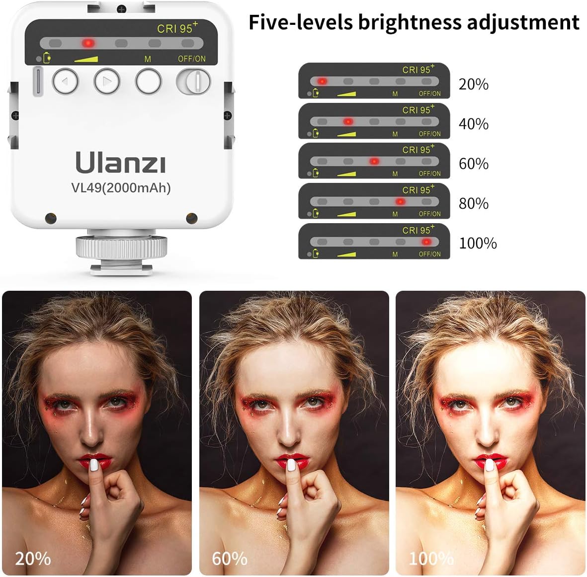 ULANZI VL49 2000mAh LED Video Light w 3 Cold Shoe, Rechargeable Soft Light Panel for DJI OSMO Mobile 3 Pocket Zhiyun Smooth 4 Sony RX100 VII Canon G7X Mark III A6400 6600 Action Camera 13 9 8 Vlogging