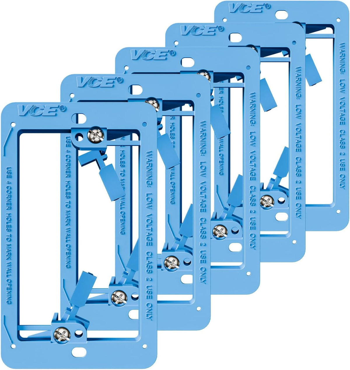VCE Low Voltage Mounting Bracket Single Gang Wall Plate, Flush Low Voltage Box for Network, HDMI, Coaxial, Speaker, Telephone Cables, Blue, 5 Pack