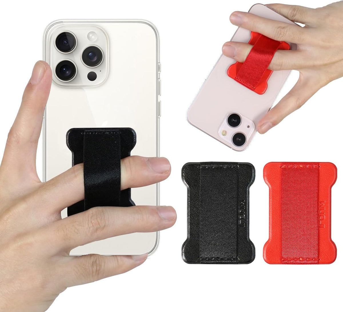 Universal Phone Grip for Smartphones - Phone Holder for Hand for Back of Phone - Wireless Charging Compatible (Black Red) - 2Pack