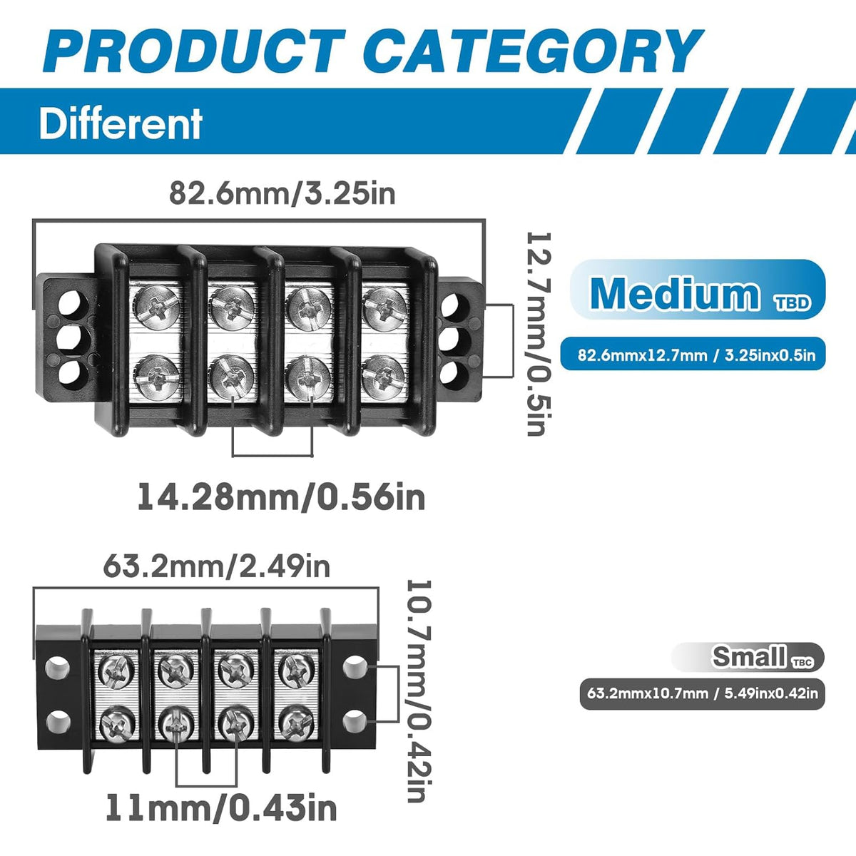 GLOSO Marine Terminal Blocks TBD Double Row Stainless 10-22 AWG Cu, 30A/600V- 1 Pack, 12 Poles