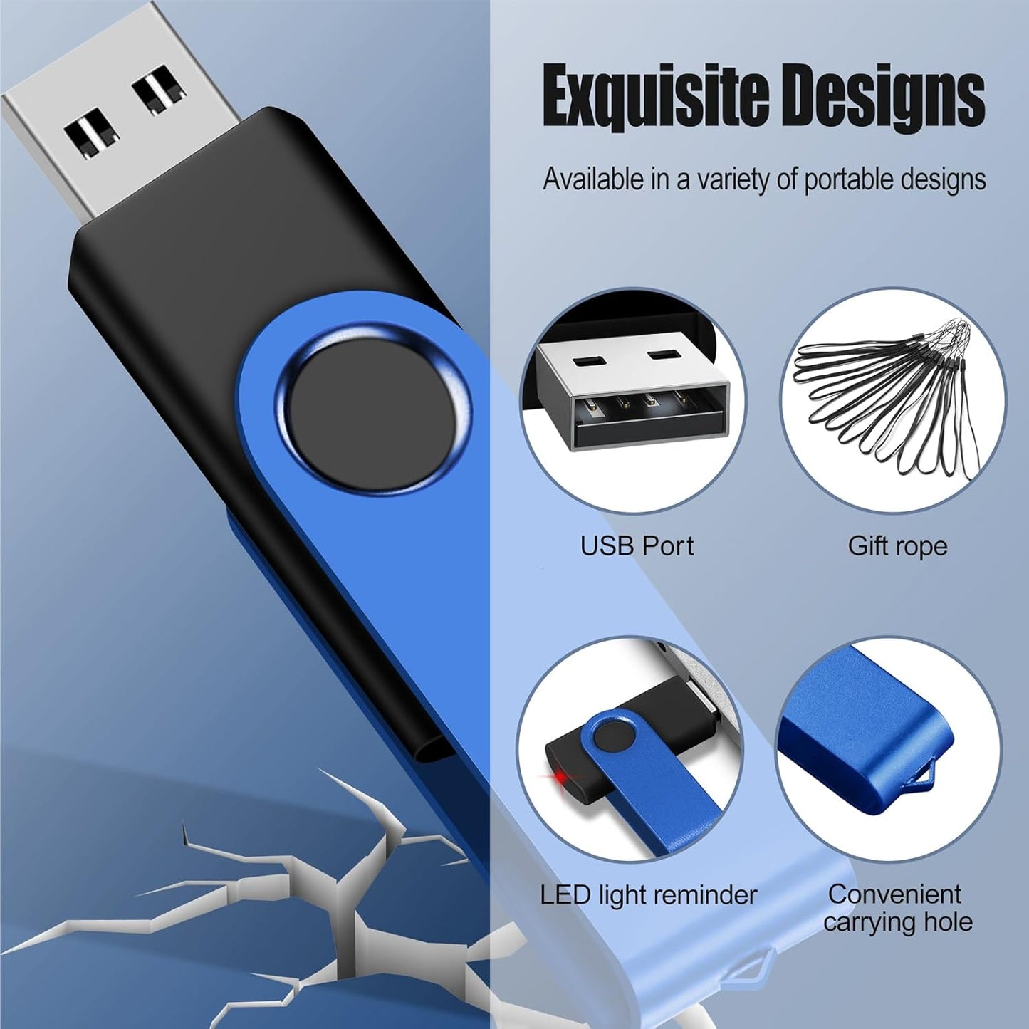 EASTBULL 16GB USB Flash Drive 20 Pack with Lanyards USB 2.0 Jump Drive Memory Sticks Blue 20PCS