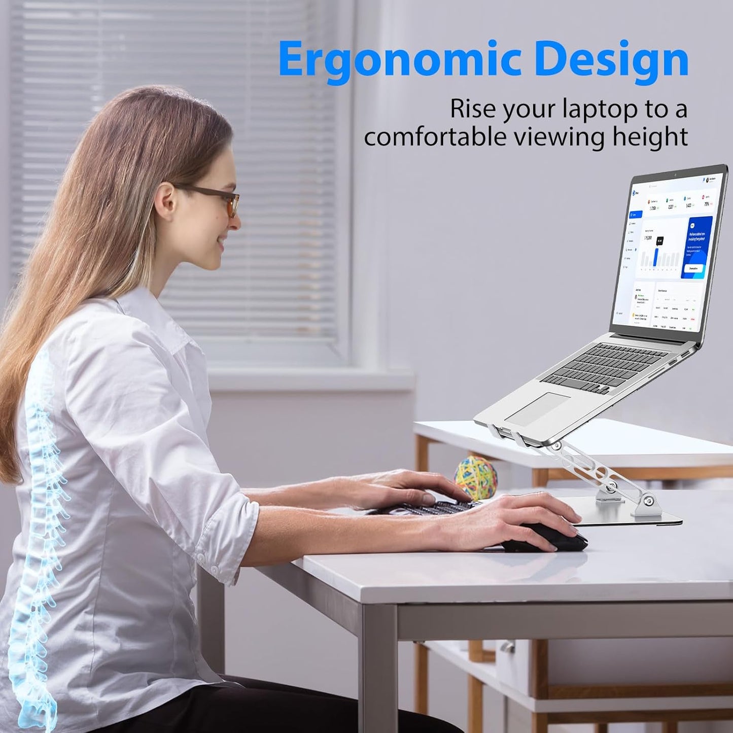 Laptop Stand for Desk, Adjustable Laptop Riser, Metal Foldable Computer Stand Holder Portable Notebook Mount, Ventilated Cooling Notebook Stand Compatible with 10-15.6” Laptops