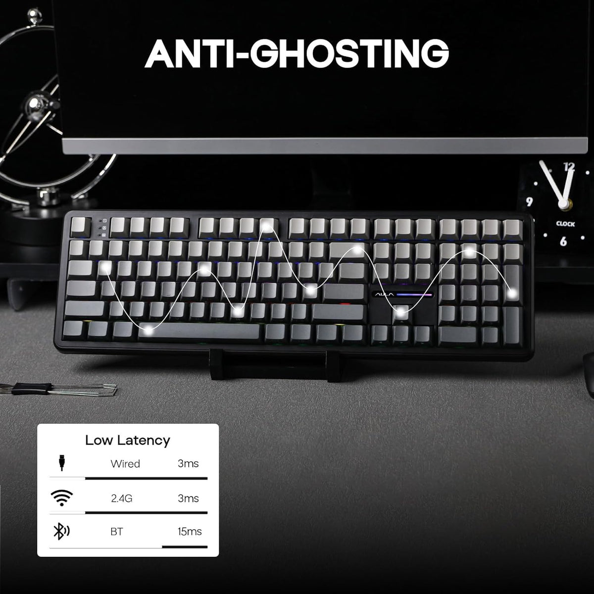 EPOMAKER Aula F108 Wireless Gaming Keyboard, Full Size Mechanical Keyboard with 4000mAh Battery, 108 Hot-Swappable and Programmable Keys, RGB Backlight, for Mac/PC/Android (Black Gradient)