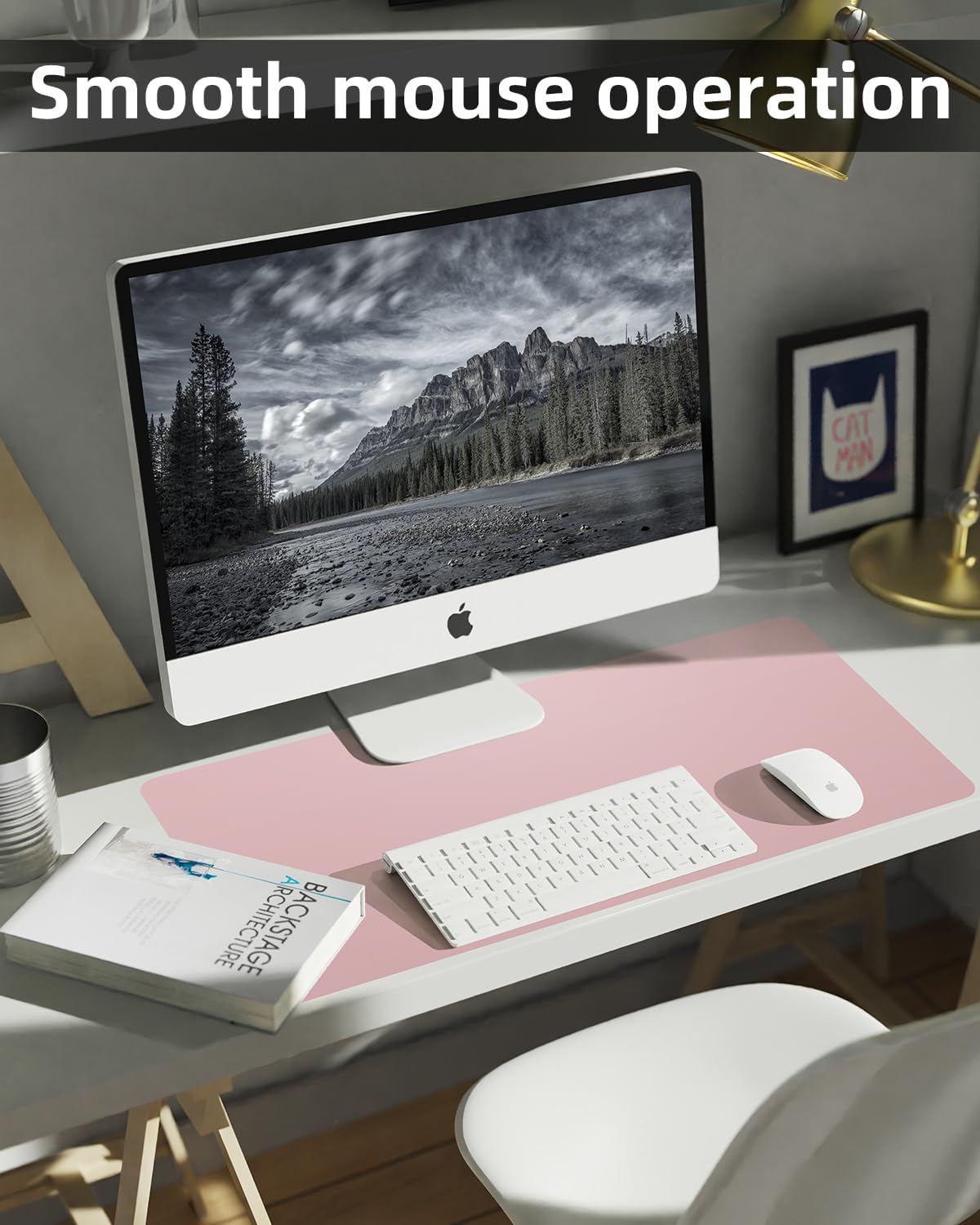 Leather Desk Protector, Non-Slip PU Laptop Mat for Office/Home - Waterproof Writing Pad (31.5"x15.7", Rose Pink)