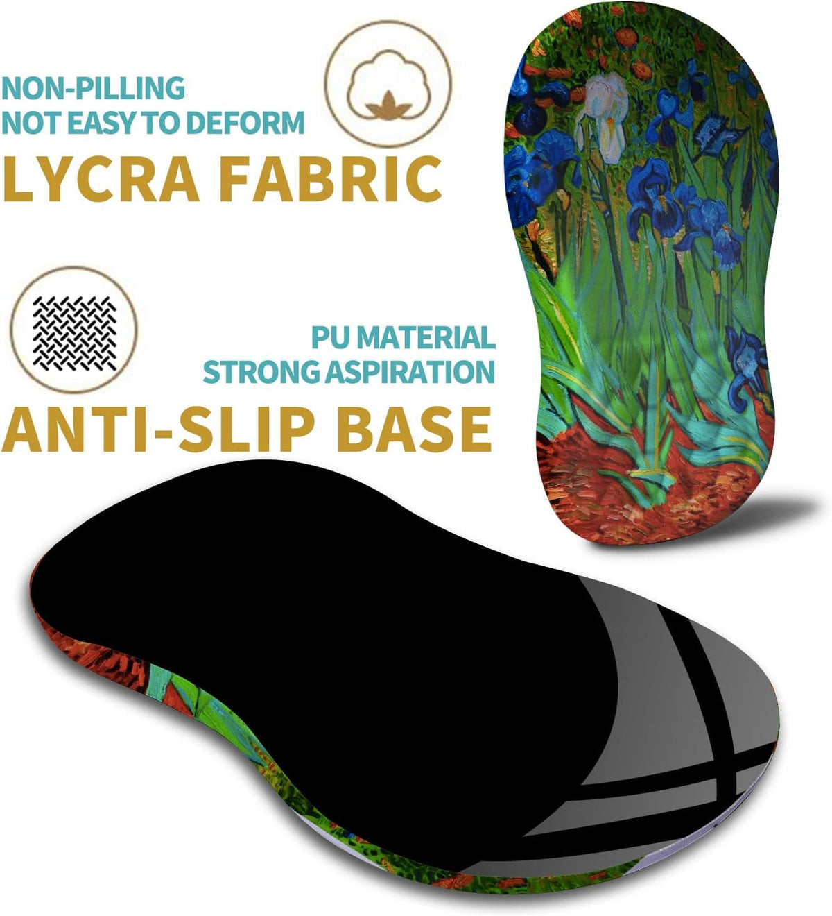 Hokafenle Ergonomic Mouse Pad Wrist Support with Massage Design, Wrist Rest Pain Relief Mousepad with Memory Foam&Non-Slip PU Base, Mouse Pads for Wireless Mouse & Desk(12x8 inch,Vangogh Iris Flower)
