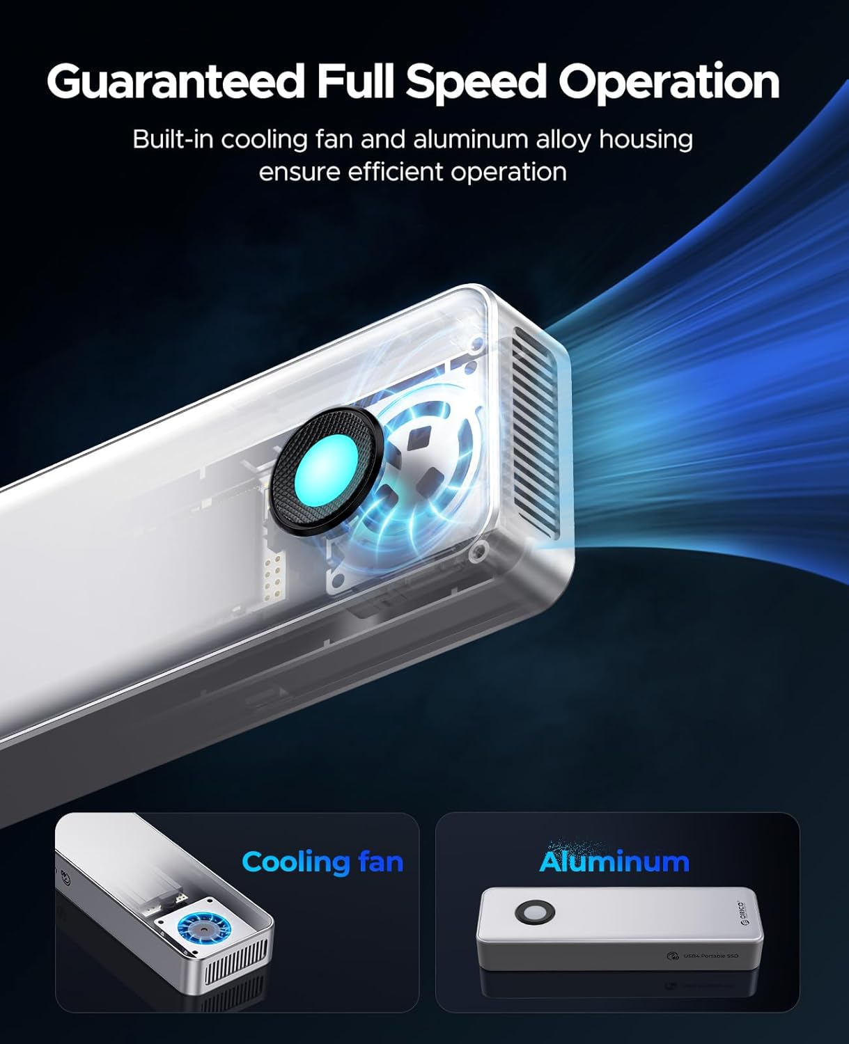 ORICO 1TB Portable SSD for 3700MB/s, RGB External Solid State Drive with 40Gbps 2 in 1 USB C Cable, Built-in Cooling Fan, Compatible with Thunderbolt 4/3, USB 4.0, PSSD - R3700