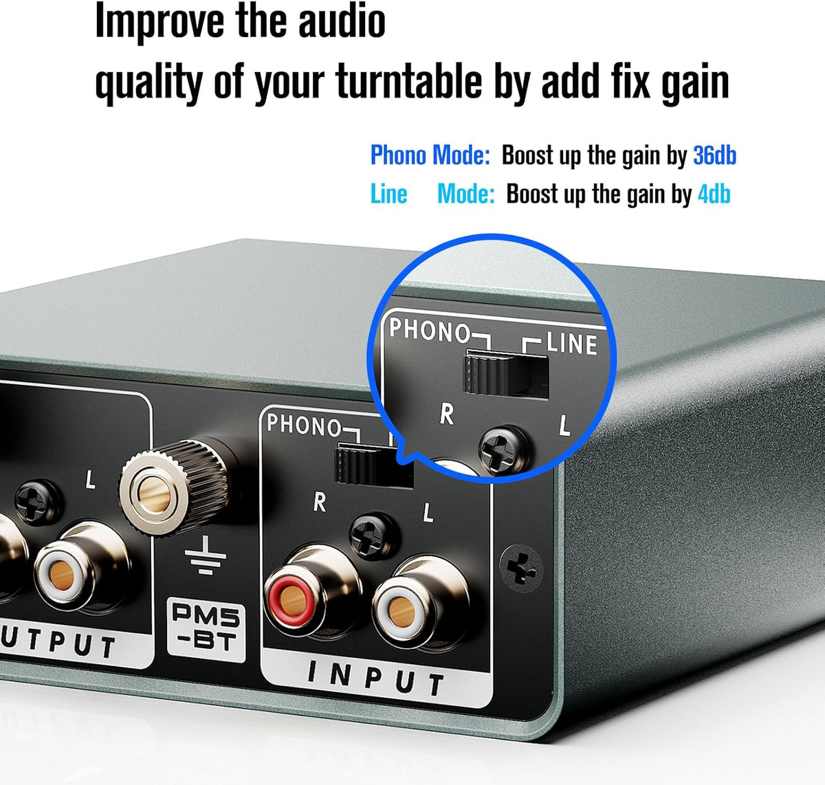 Bluetooth Phono Turntable Preamp, Phonograph Preamplifier with RCA Input, RCA/Bluetooth Output, Phono Preamp for Vinyl Record Player with Phono and Line Level Output Switch Audio Receiver