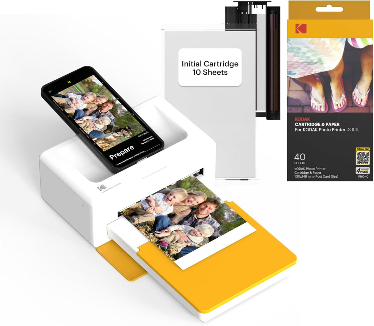 KODAK Dock Plus 4PASS Instant Photo Printer, 4x6 inches, 50 Sheets Bundle