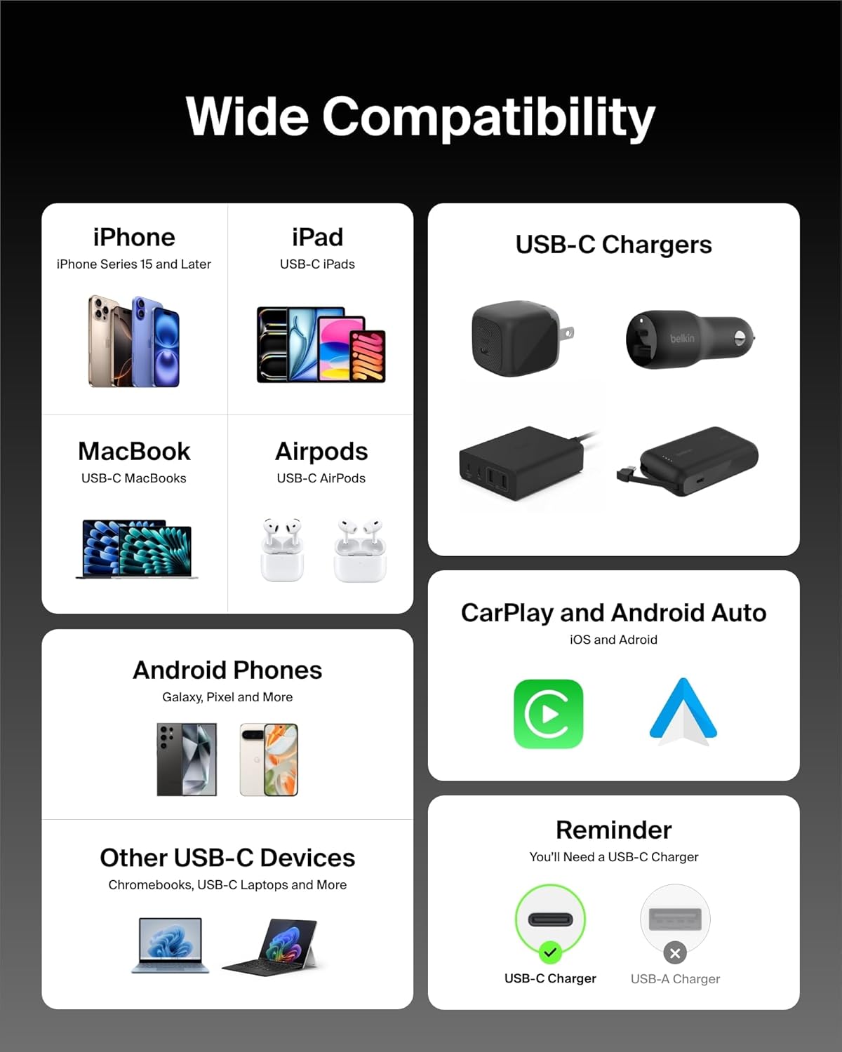 Belkin USB C to USB C Cable, 9.9ft, 60W - Type C Charger, iPhone Charger Cord, Soft, Braided, Flexible for iPhone 16, Galaxy S25, Pixel 9, Airpods, iPad Pro, Tablet & More, Travel Essentials - Black