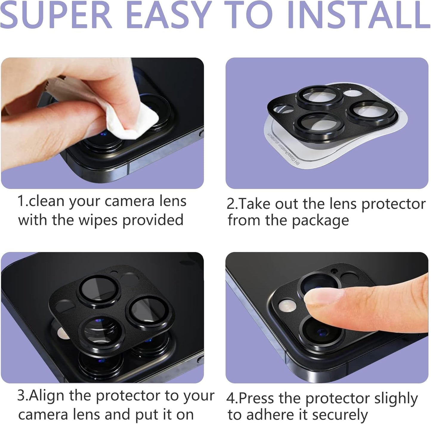 2 Pack Camera Lens Protector for iPhone 15 Pro/iPhone 15 Pro Max,[Not Easy to Breakn ] AR Tempered Glass Strong Adsorption Metal Camera Cover Screen-Black