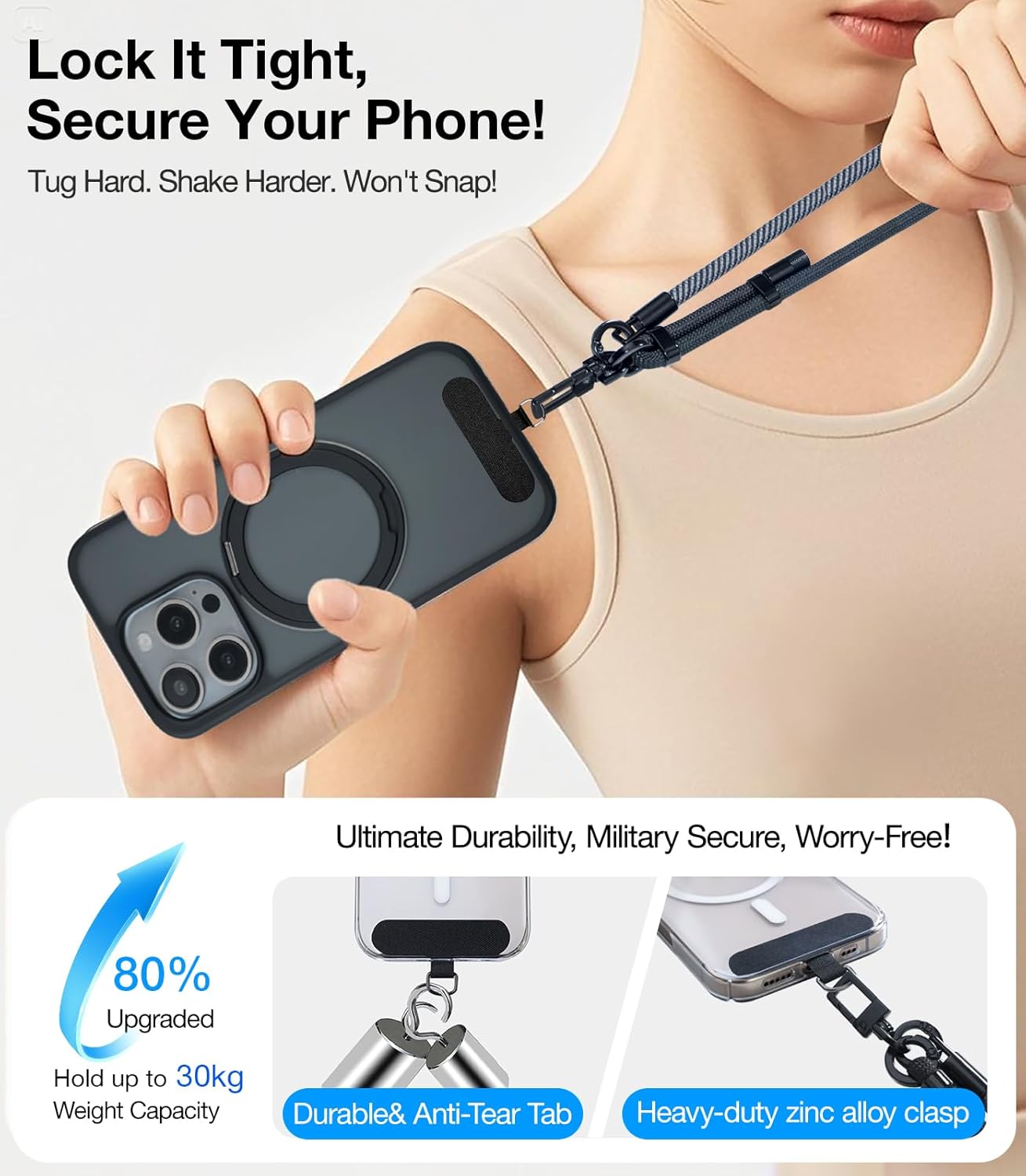 Phone Lanyard Crossbody, 3-in-1 Neck Strap& Wrist Strap, Adjustable Anti-Theft Lanyard with 2 Phone Tether Tabs, Universal Cell Phone Strap for iPhone& Android Case, Travel Essential, Red
