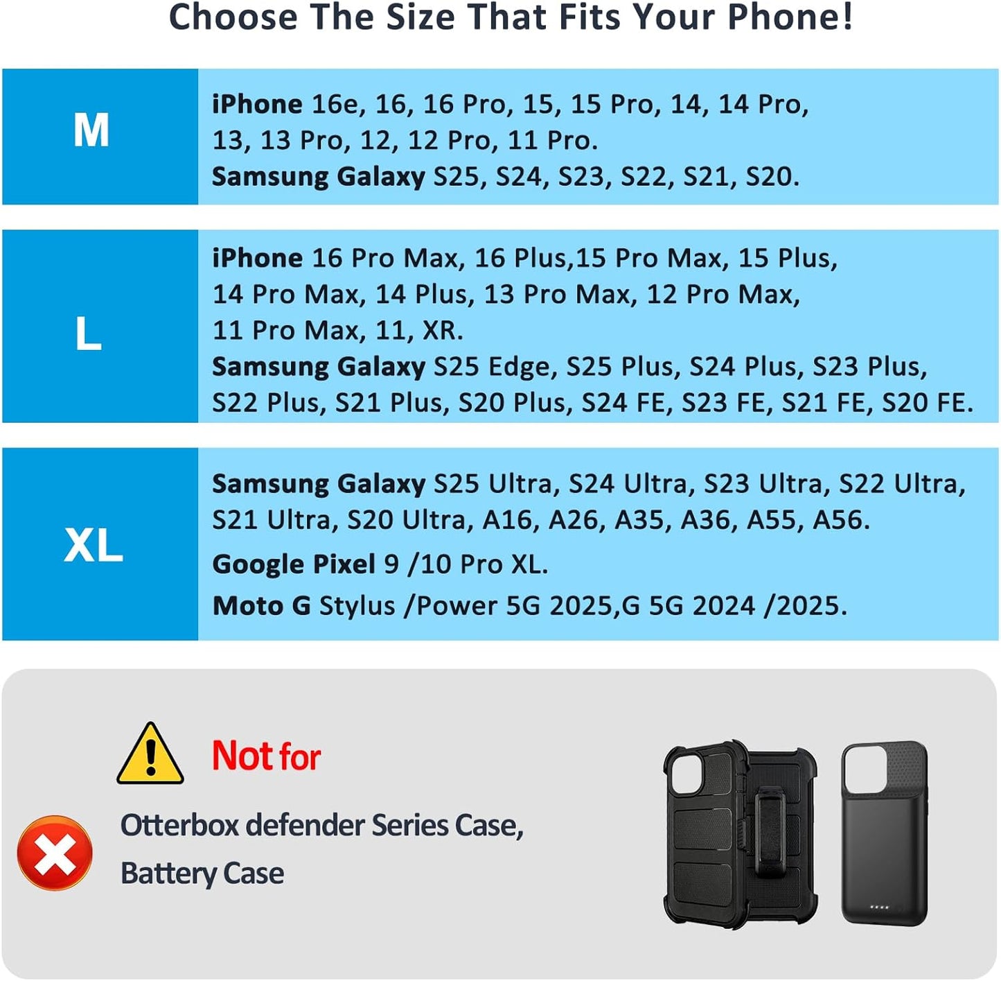 Phone Holster for Belt with Metal Clip and Magnetic Closure Compatible with iPhone 16/15/14/13/12 Pro Max, Galaxy S25/S24/S23/S22 Plus & FE for Everyday Protection, L-Black