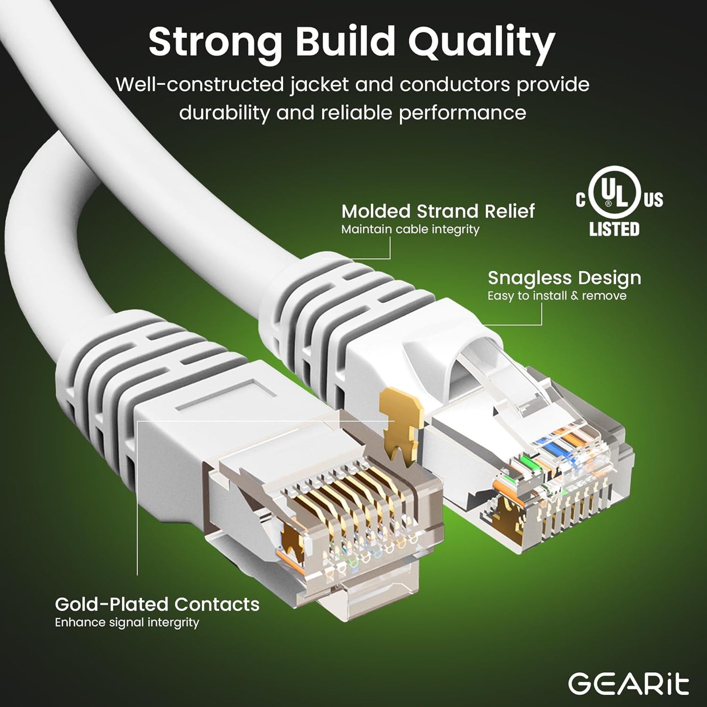 GEARit Cat 6 Ethernet Cable (20-Pack 25 Feet) Cat6 Network Patch, 10Gbps, RJ45, Snagless Cord, Gold-Plated Connectors, Internet for PC, TV, Tablet, Router, Printer, Servers, IT Data Center - White