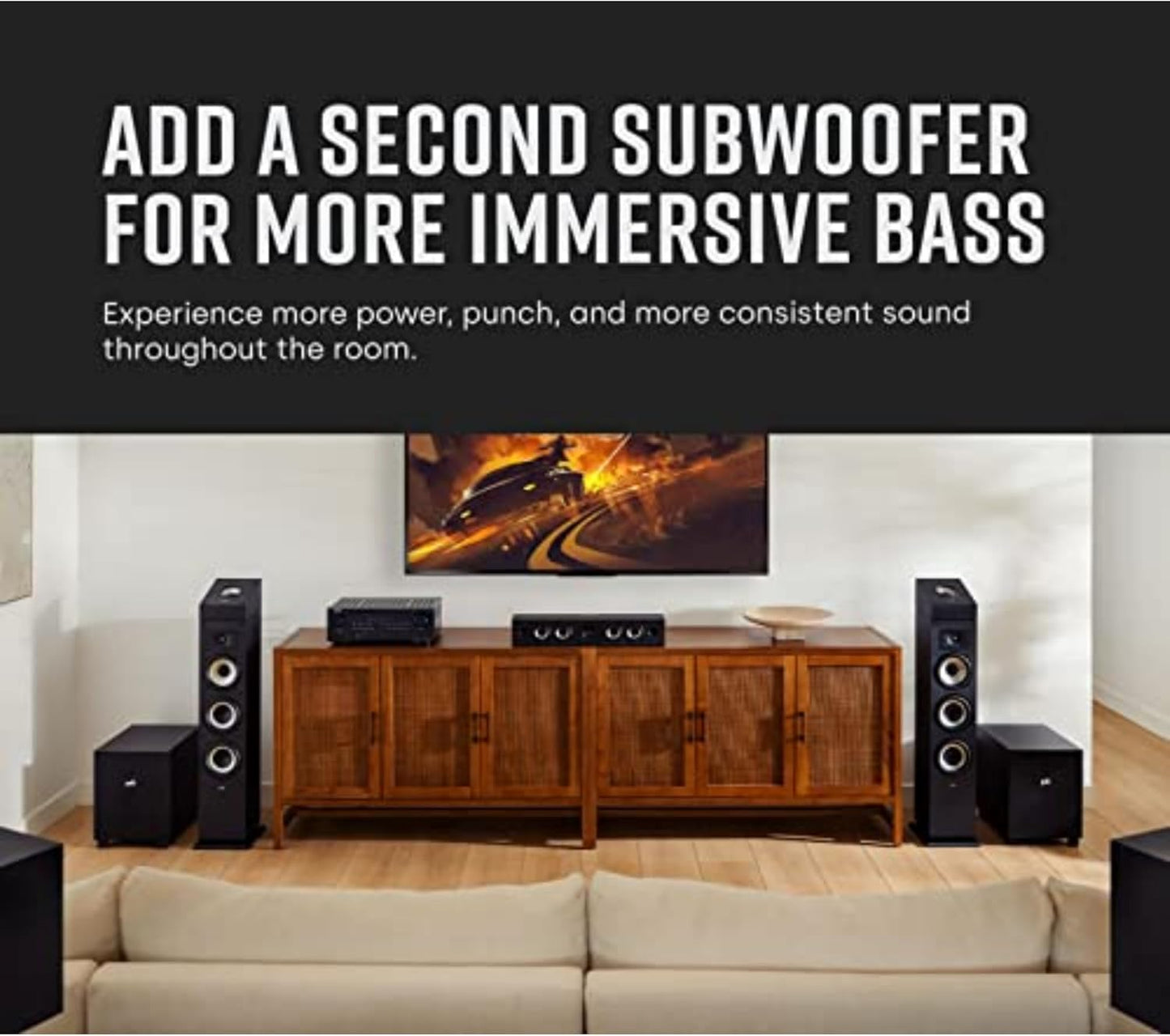 Polk Monitor XT10 Home Subwoofer, 10" Deep Bass Woofer, 100W Class D Amplification, Dolby Atmos, Auro 3D & DTS:X Compatible, Black