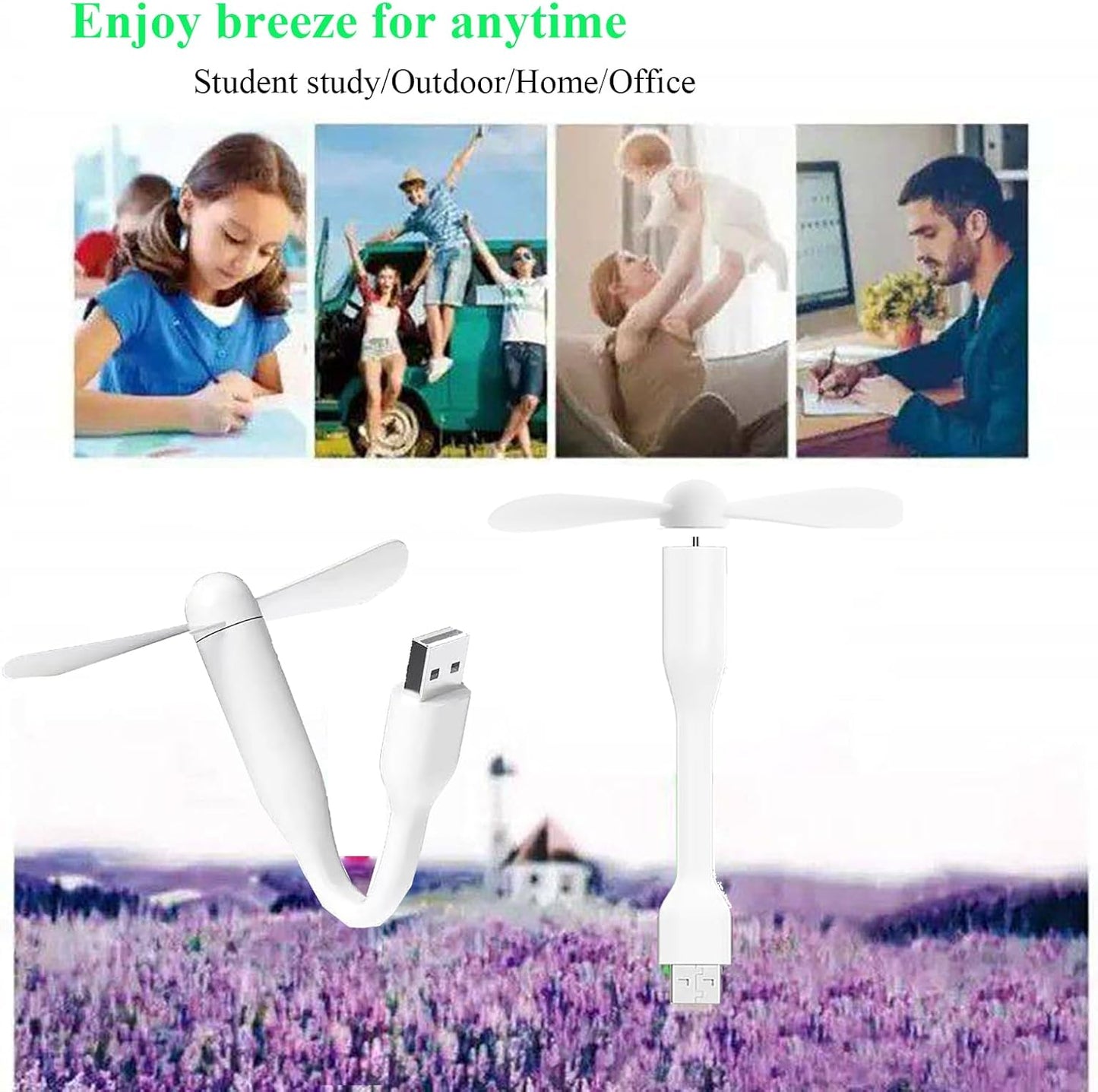 Mini USB Fan, Portable Pocket Fan USB-A Powered Little Cooler, Quiet Operation, for Home Office Car Outdoor Travel- 4 Pack (White)
