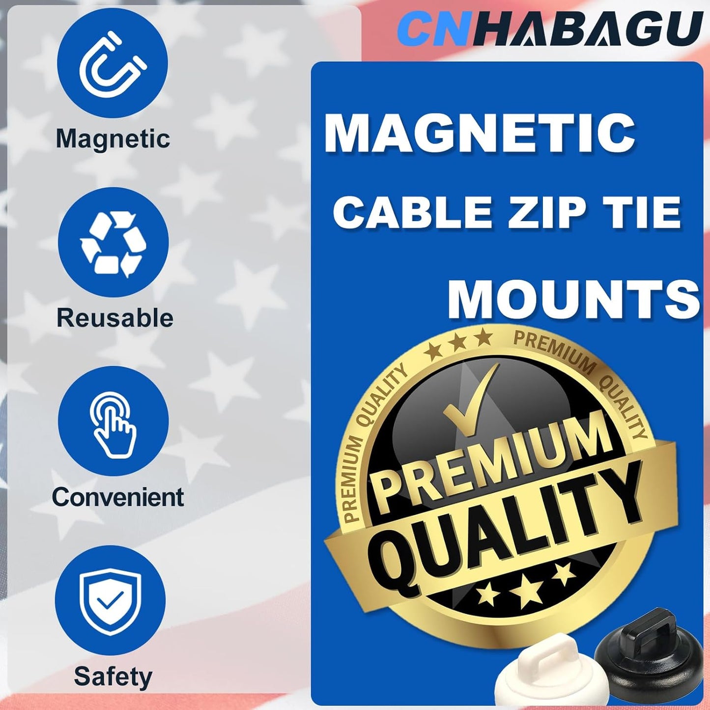 Magnetic Cable Zip Tie Mounts Clips Multipurpose Zip Ties Mount Base Holder Wire Cable Holder Mount Wire Clips Management for Home Office Marine Electrical Wiring (White, 40 Piece)