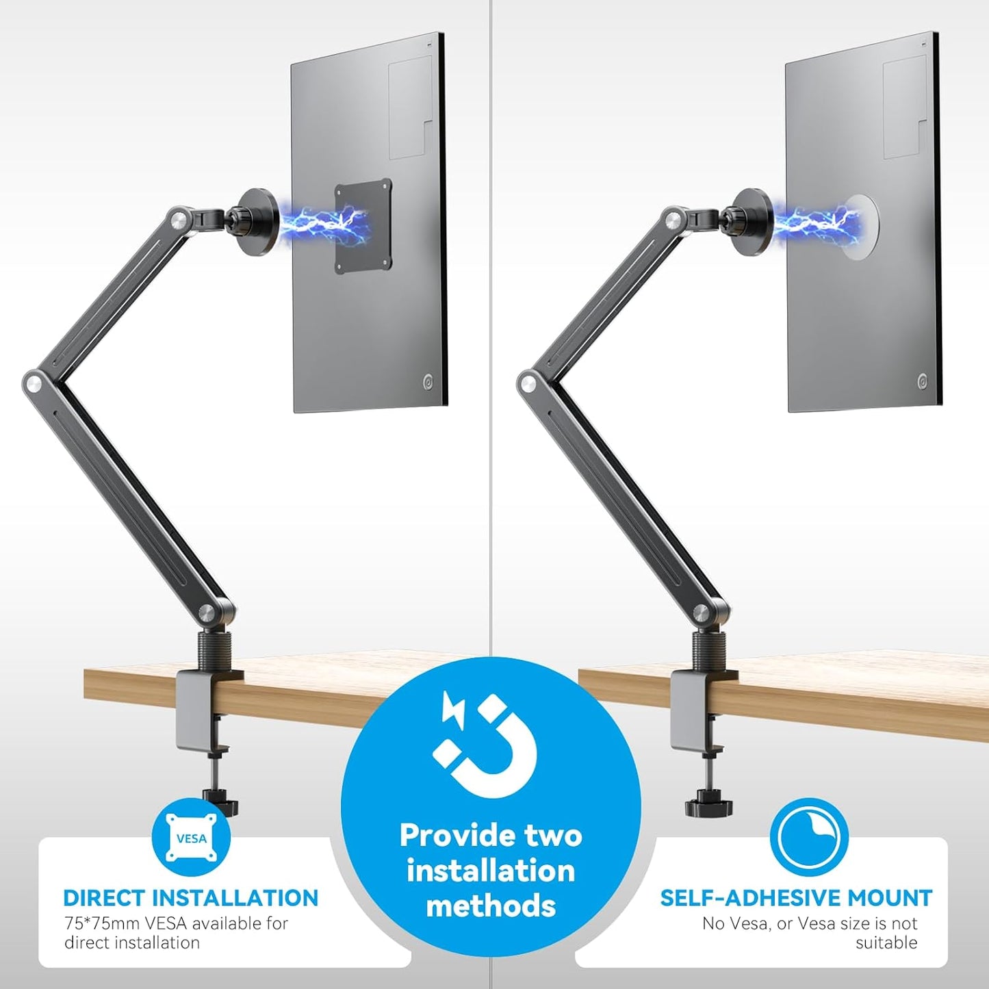 Jakeko Strong Magnetic Portable Monitor Desk Clamp - 75mm VESA Mount 4.7" 15.6" 16" 17.3" 18.5 inch 360° Rotate Base Tablet Holder Arm JK07B1