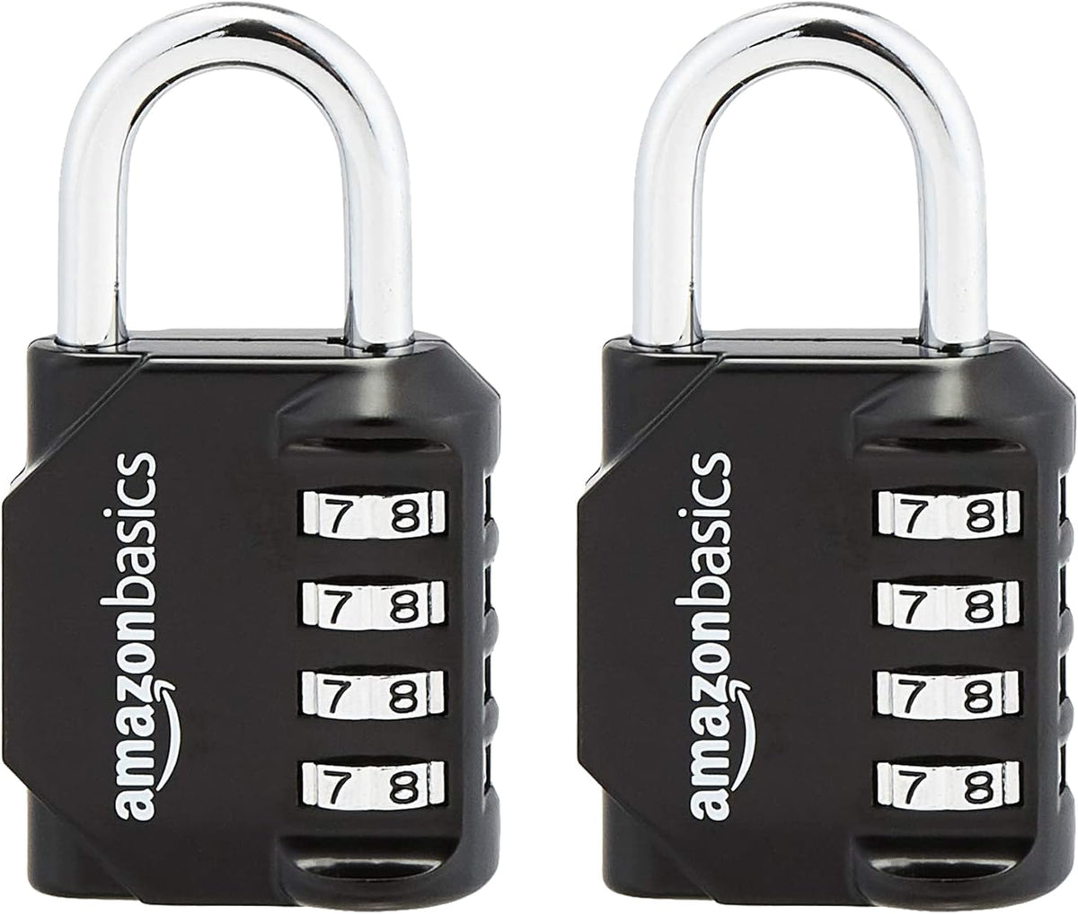 Amazon Basics 4-Digit Combination Lock for Gym and Sports, 2-Pack, Black