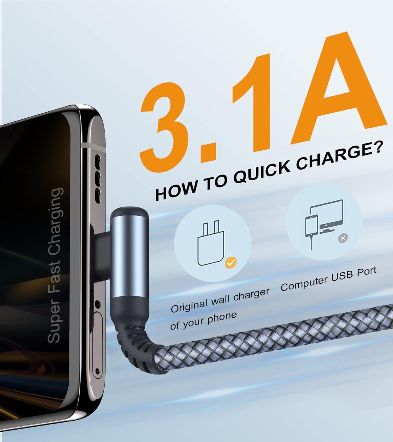 sweguard USB Type C Charger Cable Right Angle [2-Pack,20FT] iPhone 16 Charger Nylon Braided Cord for iPhone 15 16 Pro Max Samsung Galaxy S25 S24 S23 S22 S21 S20 S10 S9 Note A15 A55 Flip Pixel LG Moto