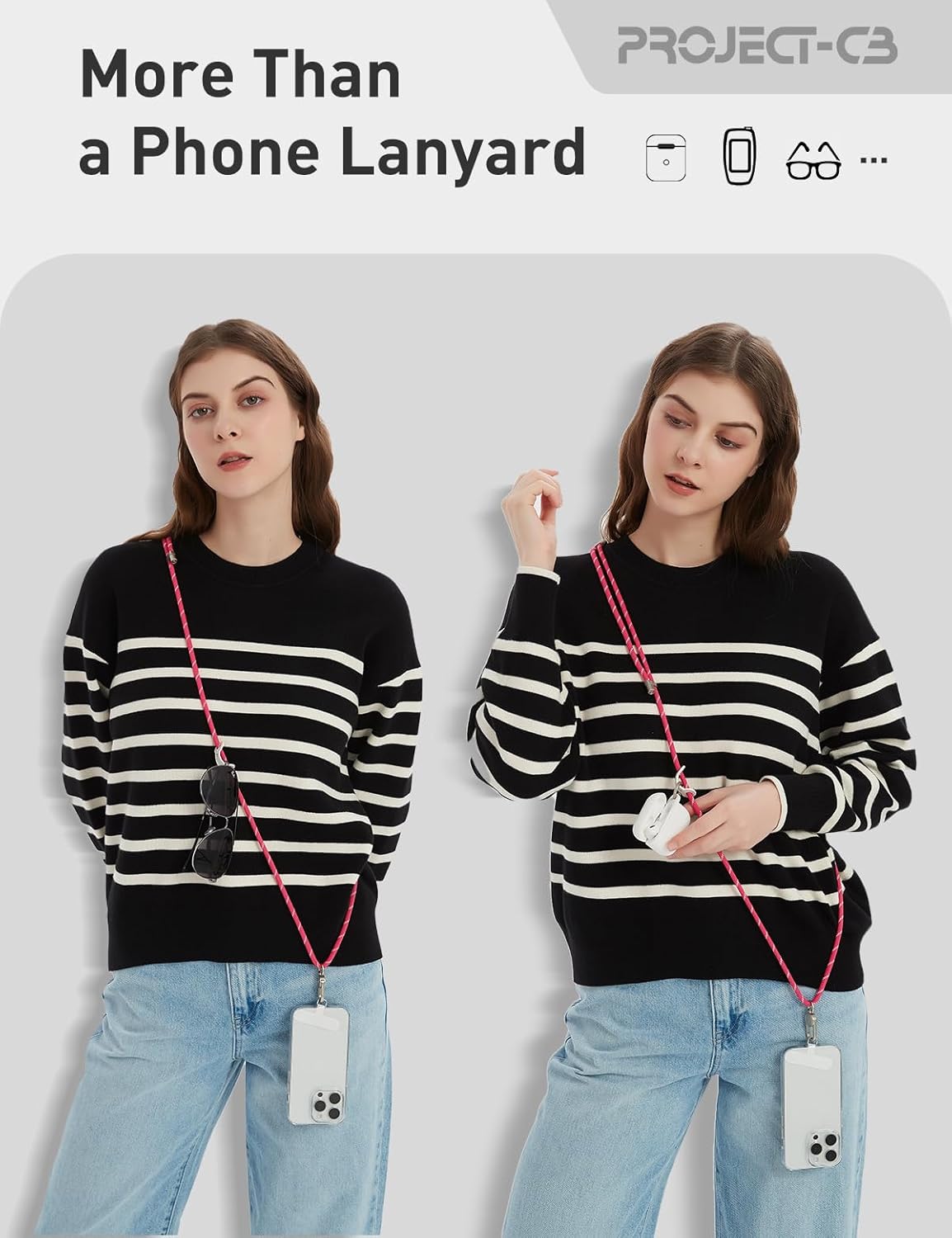 project-cb Cell Phone Lanyard 1,Phone Tether Tab 2,Crossbody Strap,Lanyards for Around the Neck,Adjustable Strap 80-160cm (Blackshadow-B)