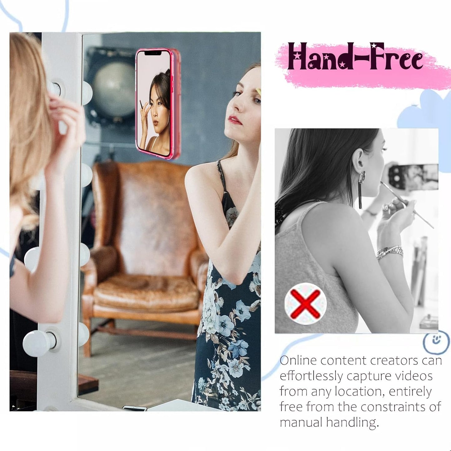Silicone Suction Phone Case Mount 3 Pack, Silicon Adhesive Suction Cup Phone Mount, Non Slip Sticky Phone Grip for Cellphone, Strong Grip Holder for Selfies and Videos (Light Pink)