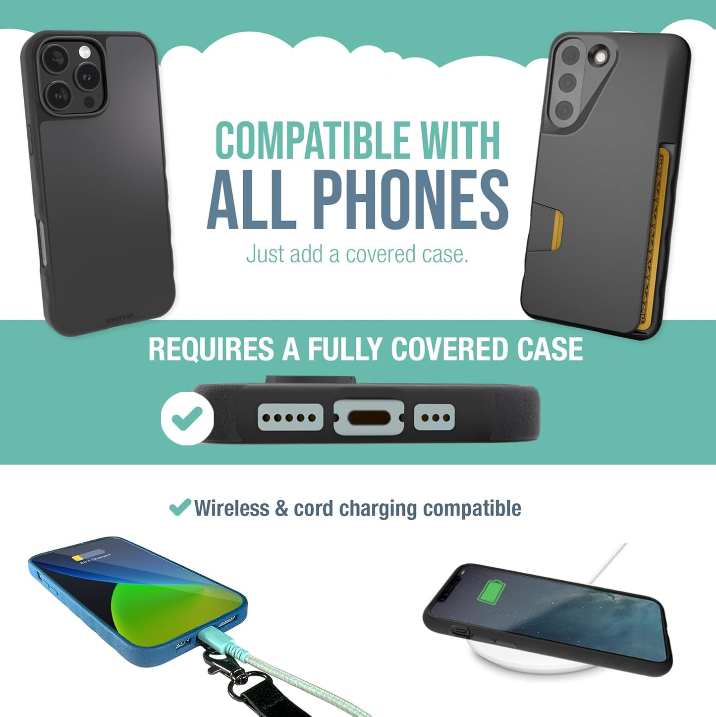 Smartish Phone Lanyard - Case Clinger - Universal iPhone Holder w/Detachable Crossbody Shoulder Neck Strap Gift for Women/Girls for Phone Cases iPhone, Galaxy, Pixel- Adjustable Black Rope Strap