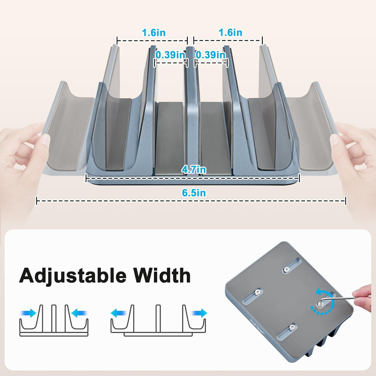 JARLINK 4-in-1 Adjustable Vertical Laptop Stand Holder, Aluminum Dual Slots Laptop Rack for Desk, Space-Saving Organizer Compatible with All MacBook, Surface, Chromebook, and Gaming Laptops (Grey)