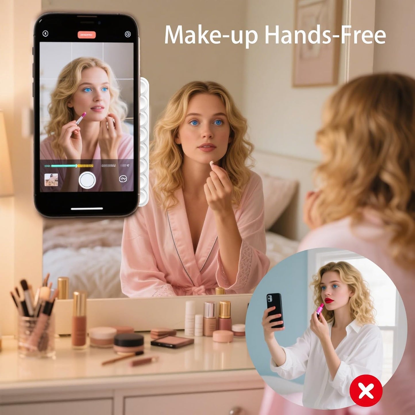 Silicone Double-Sided Suction Phone Grip Detachable Mount - Car Dashboard/Shower Phone Holder, Hands-Free For Selfies & Videos, TikTok, ASMR, Yoga - iphone & Android Compatible (White, Small)