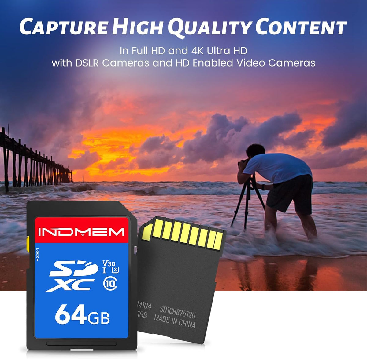 INDMEM SD Card 64GB 8-Pack, Class 10 64GB High Speed up to 90M/S Full HD Video Flash Memory Card MLC Standard Secure Digital Cards Camera Cards