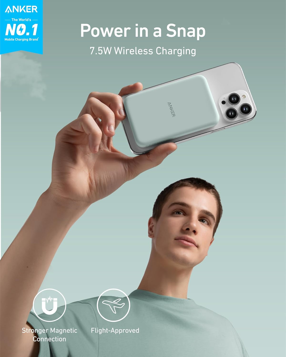 Anker 621 Magnetic Portable Charger (MagGo), 5,000mAh Wireless Power Bank with USB-C Cable, Magsafe-Compatible Battery Pack for iPhone 16/15/14/13/12 Series