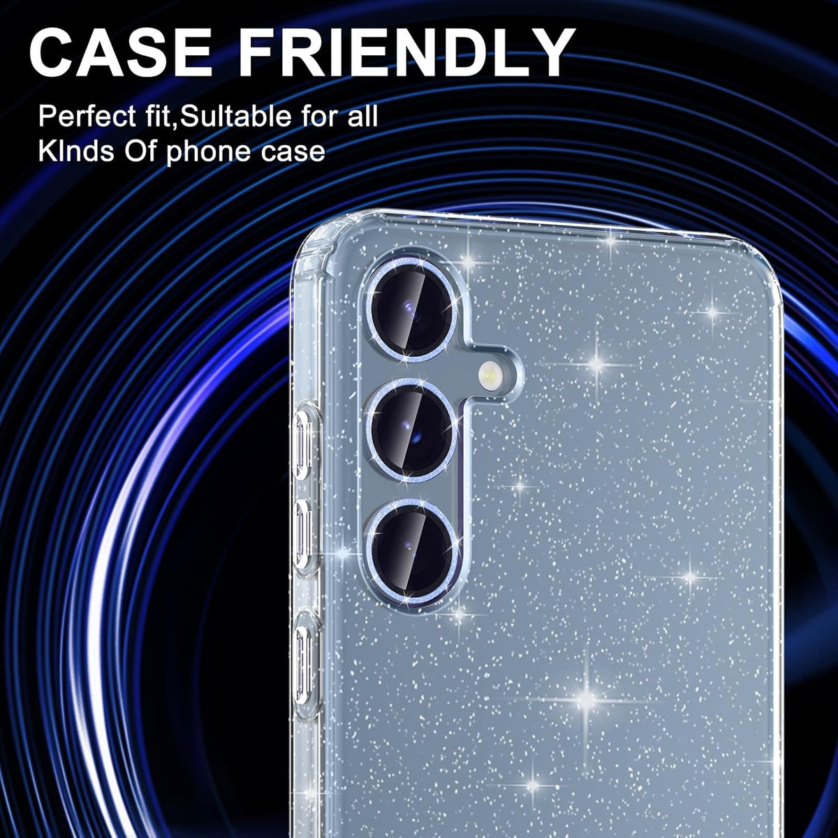 for Samsung Galaxy S25 Plus Camera Lens Protector, Individual Metal Ring Tempered Glass Lens Cover, [Strong Adsorption] Scratch Resistant Ultra-Thin HD Clear Lens Cover, 1 Set-Blue Sparkly