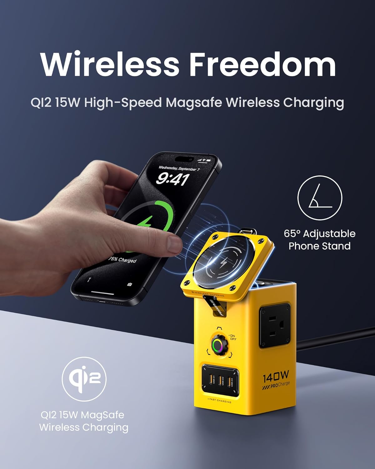 PISEN 8-in-1 Mag-Safe Charger Stand - 140W Charging Station for Multiple Devices Mag-Safe Stand Magnetic Qi2 Wireless Charger for iPhone 16/15/14/13/12, Magnetic Charger for Apple Watch (Yellow)
