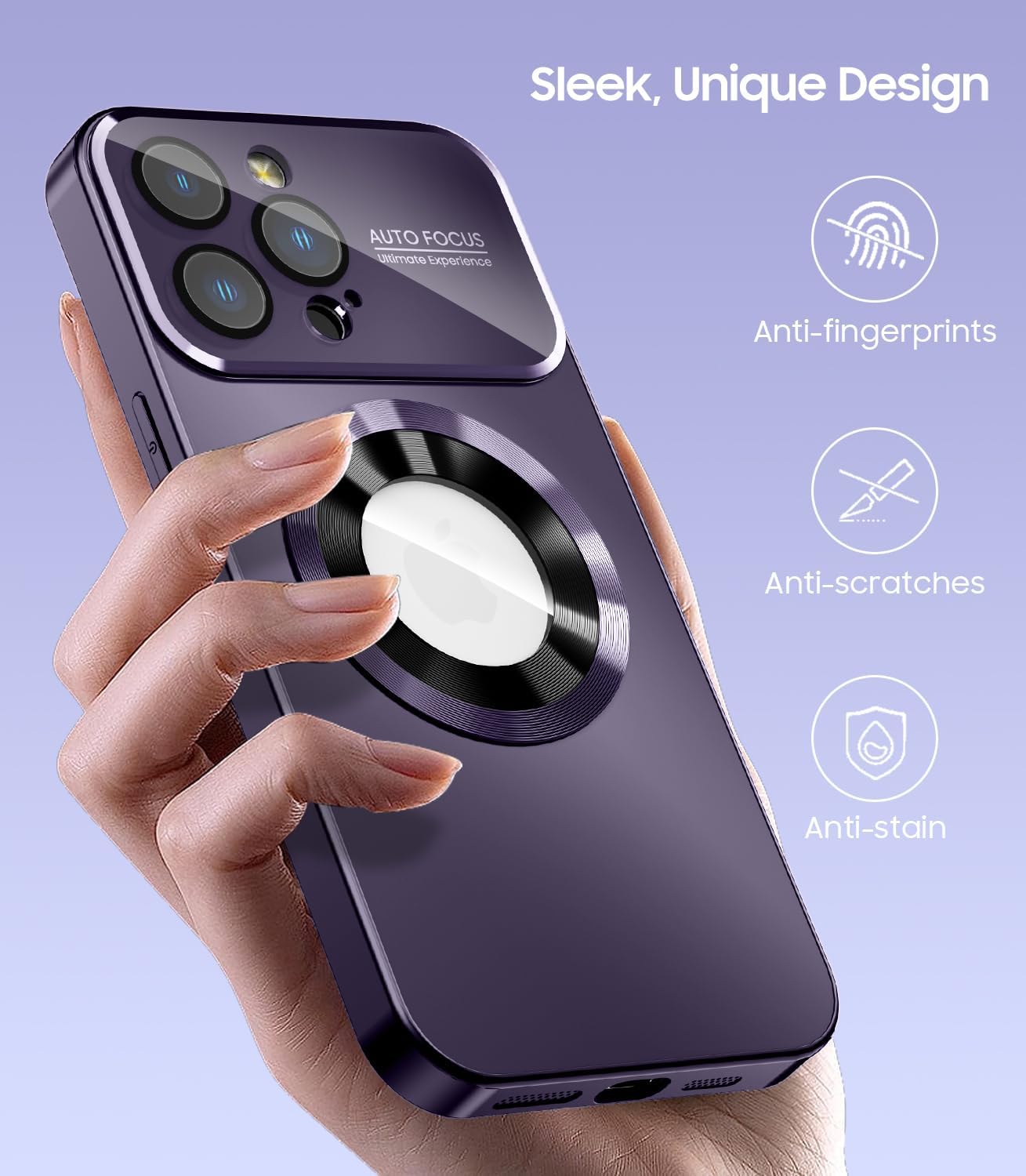 Magnetic for iPhone 13 Pro Case, Built-in Camera Lens Protector, Compatible with MagSafe, Logo View, Military Grade Protective Phone Cover, Purple