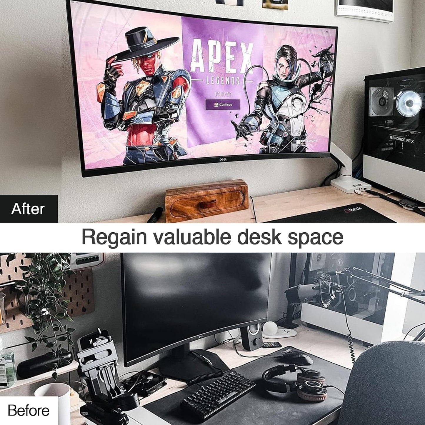 AVLT Single 17"-49" Super Ultrawide Monitor Arm for Screens Up to 50 lbs, Premium Aluminum Desk Stand, Adjustable Pneumatic Height, Full Motion Swivel Tilt Rotation, USB 3.0 & AUX Ports, White