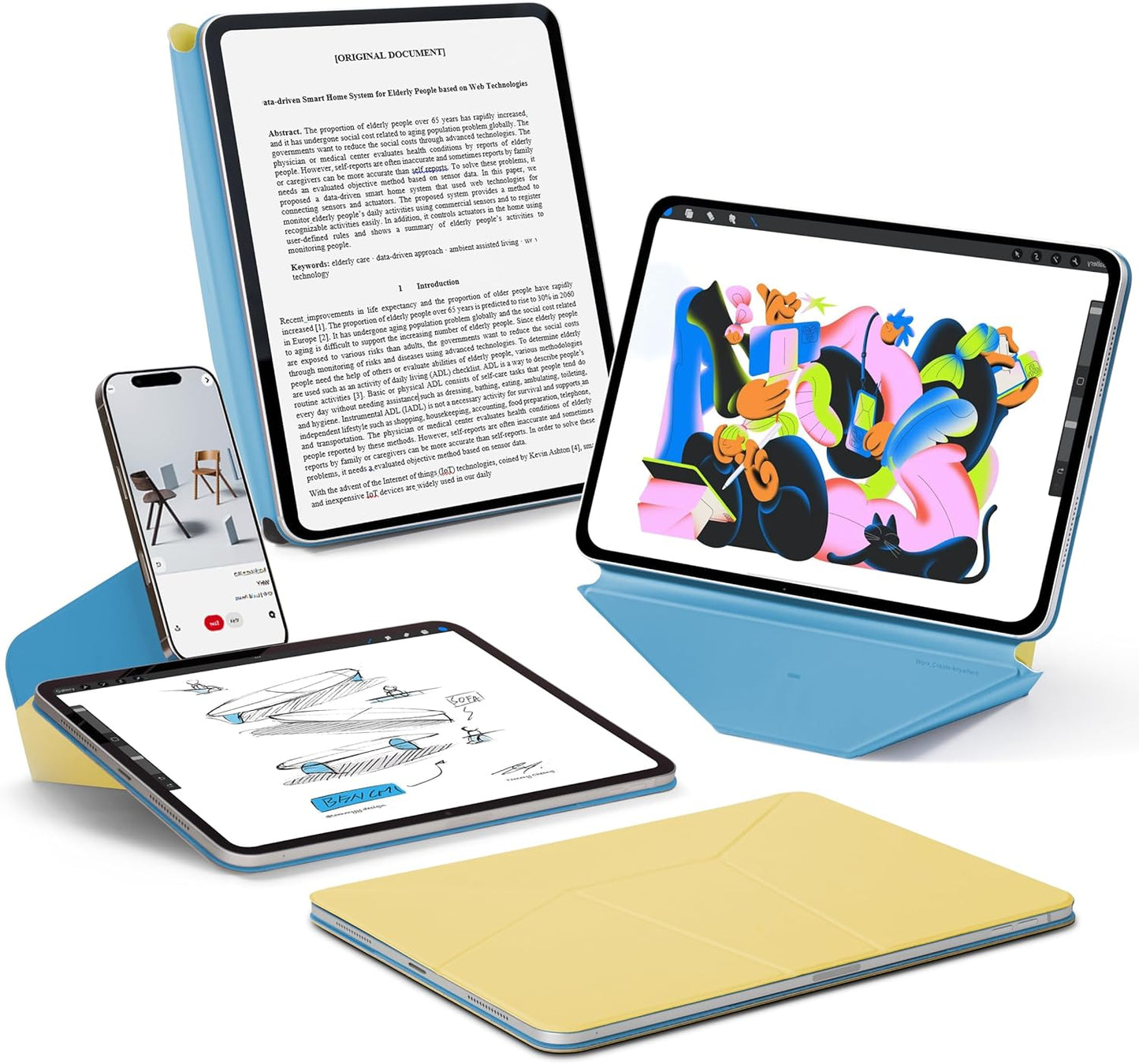 MOFT Dynamic Folio Case for iPad Air 11-inch (M3 2025 / M2 2024) & iPad Air 10.9-inch 5th 4th Generation 2022 2020, Silm Magnetic Stand Case with 20+ Viewing Angles,Panna Cotta x Faded Jeans