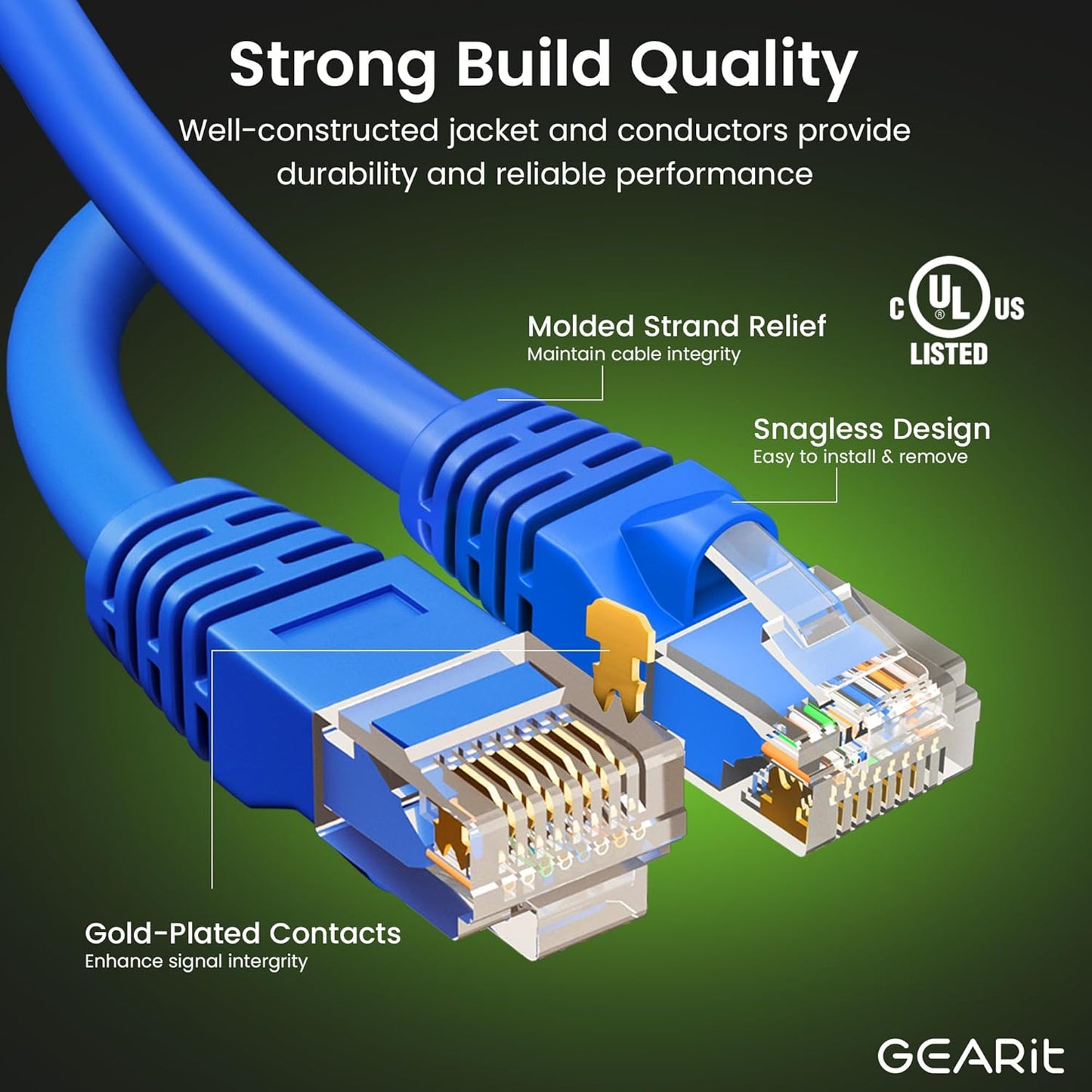 GearIT Cat 6 Ethernet Cable Pack - 24-Pack 0.5 ft Cat6 Ethernet Patch Cables | RJ45 Network Patch Cable, 10 Gbps Snagless Gold-Plated Connectors - Ethernet Cable Cat 6 for PC, TV, Router - Blue