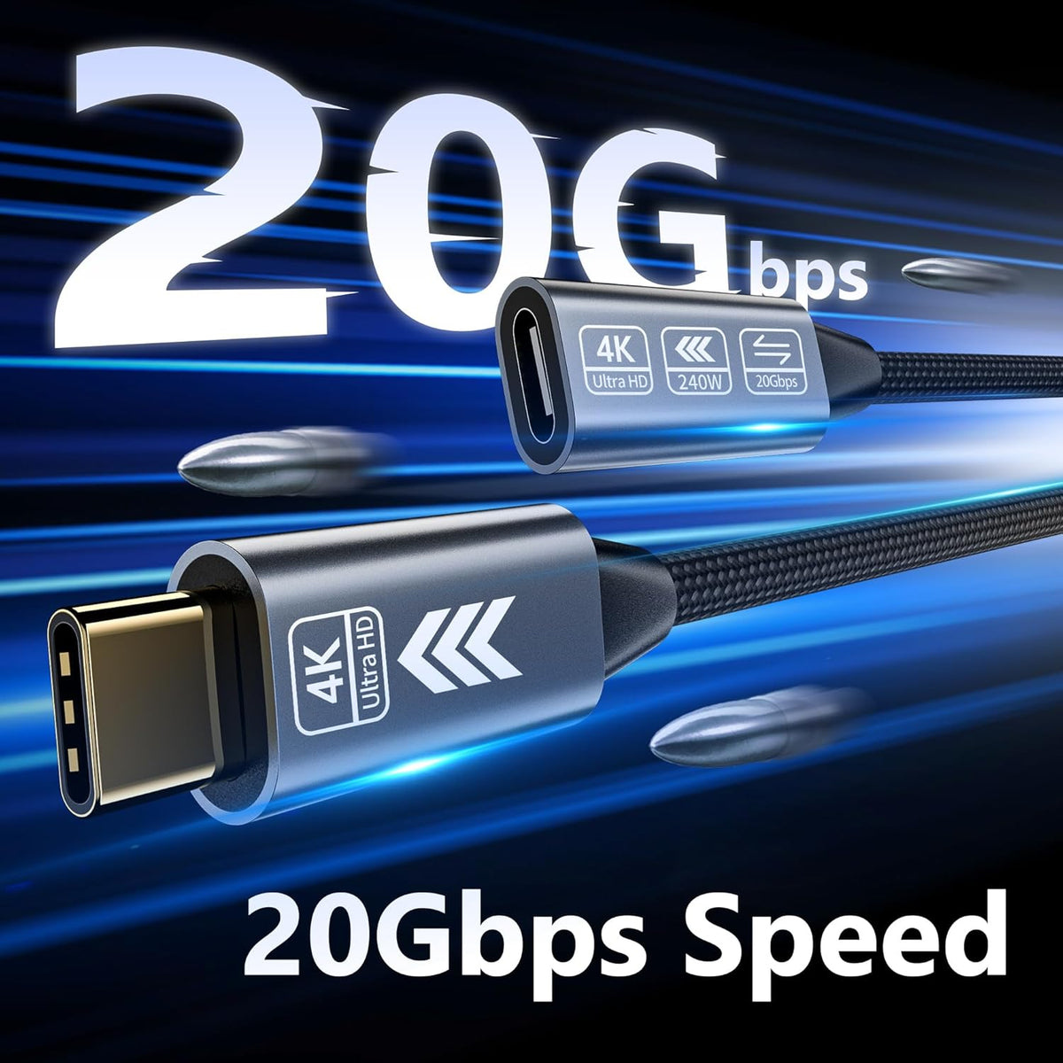 USB C Extension Cable 6.6FT, 20Gbps/240W USB3.2 Type C Extender Cord, 4K@60Hz Video Output Nylon Braided USB C Male to Female Extension Charging Cable Compatibility with Thunderbolt 4/3