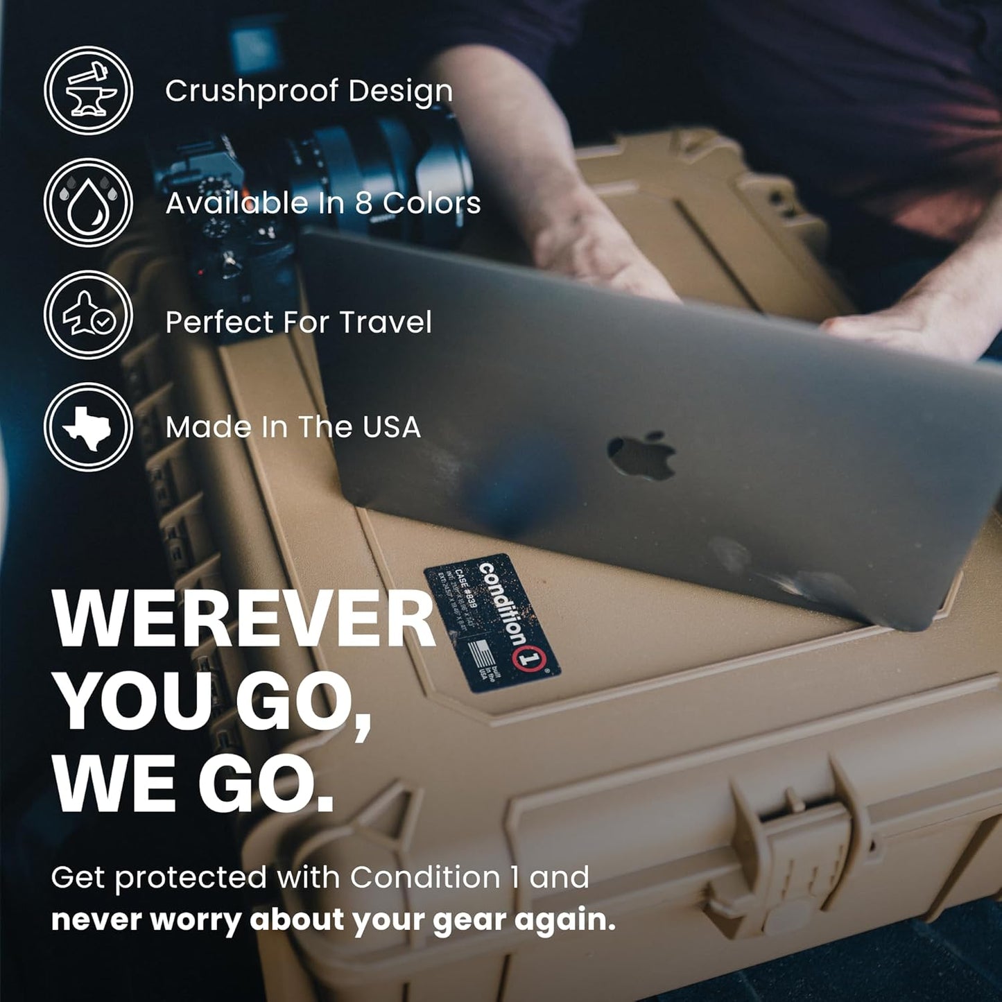 Condition 1 25" Large Waterproof Hard Case Model 839 with Foam, Portable Protective Storage Box for Travel, Hunting, Military, Tactical, Made in USA, 24.50"x 19.46"x8.41" Red
