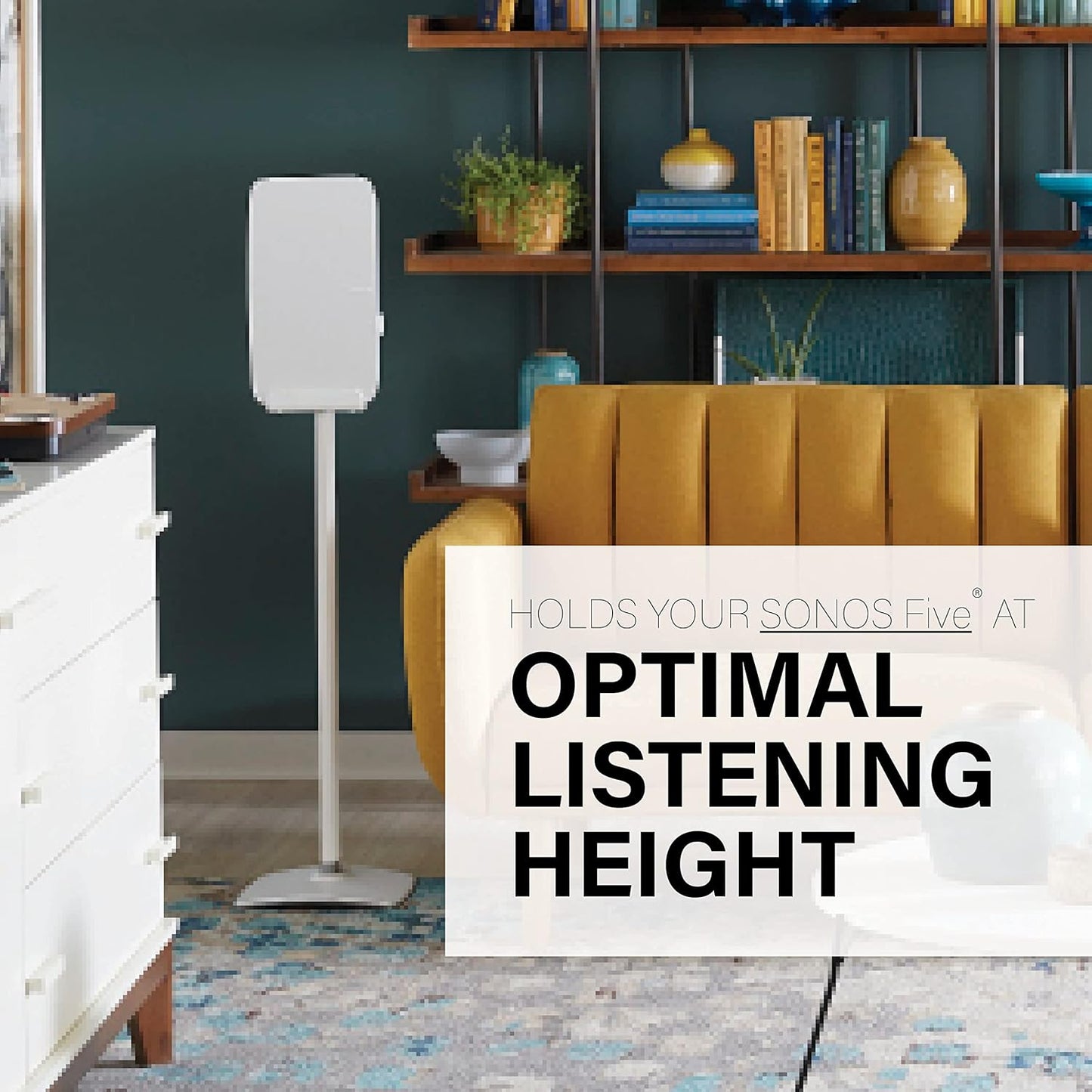 Sanus Wireless Speaker Stand for Sonos Five and Sonos Play:5 - Audio Enhancing Design for Vertical & Horizontal Audio with Built-in Cable Management & Premium Alloy Materials - OSS52 (White)