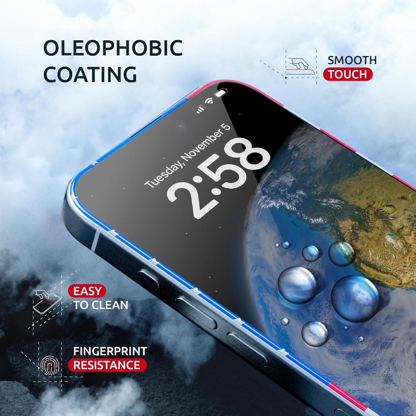 Screen Protector for iPhone 15 Pro Max - 2 Pack (USA Flag & Black) - Tempered Glass for Iphone 15 Pro Max 9H Hardness - Easy Installation, Oleophobic Coating